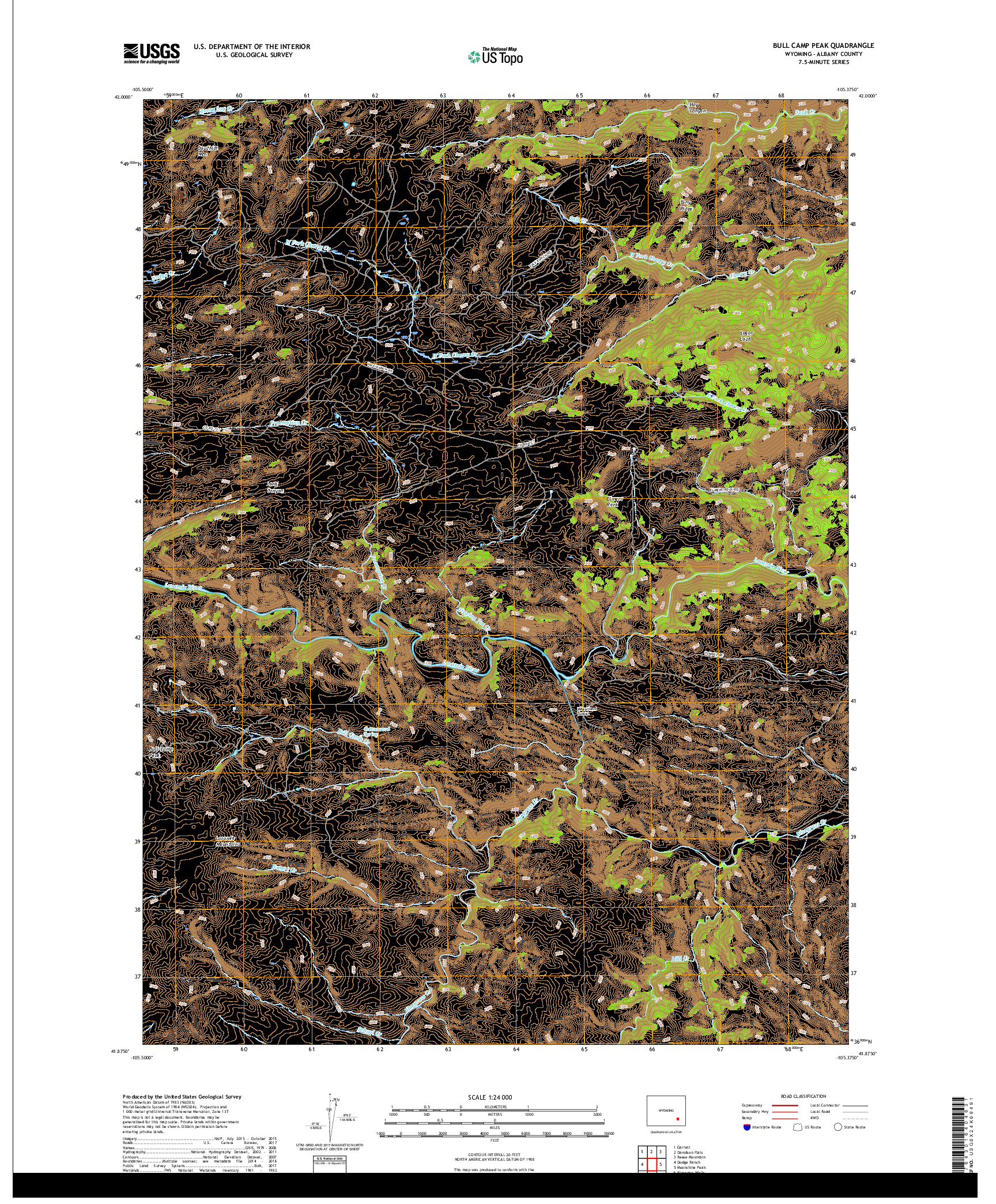 USGS US TOPO 7.5-MINUTE MAP FOR BULL CAMP PEAK, WY 2017