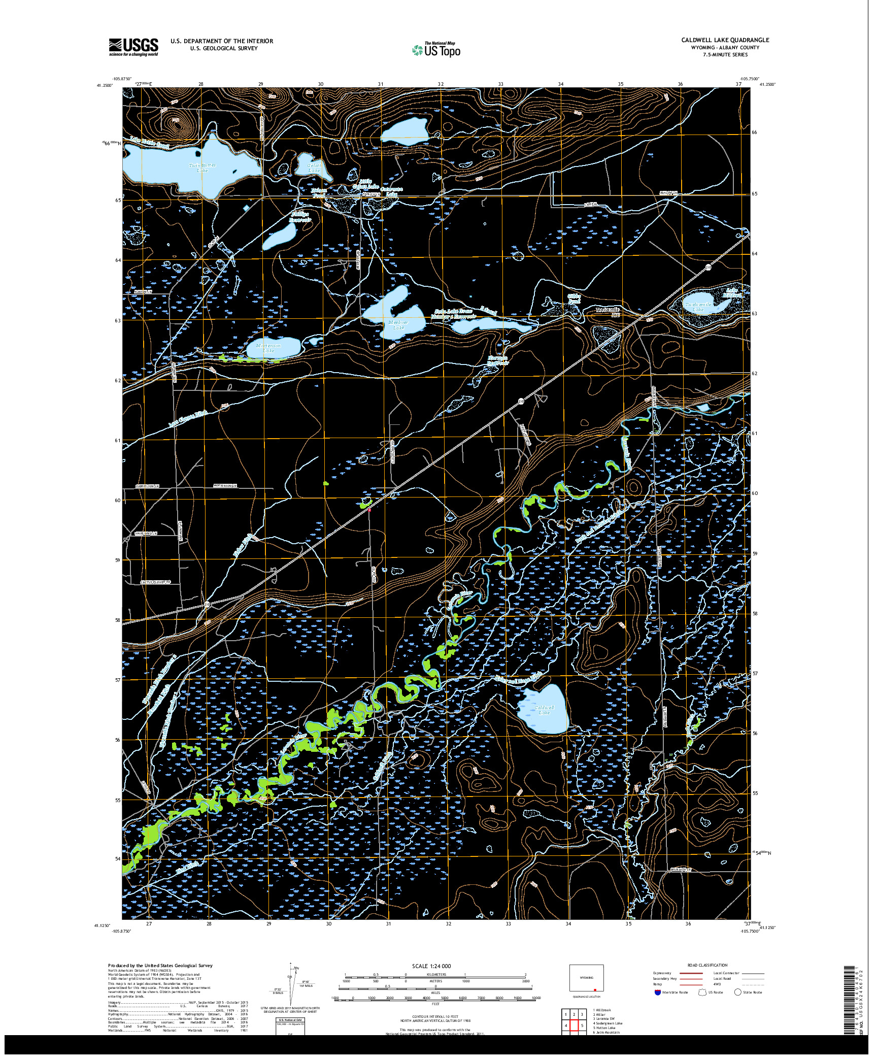 USGS US TOPO 7.5-MINUTE MAP FOR CALDWELL LAKE, WY 2017