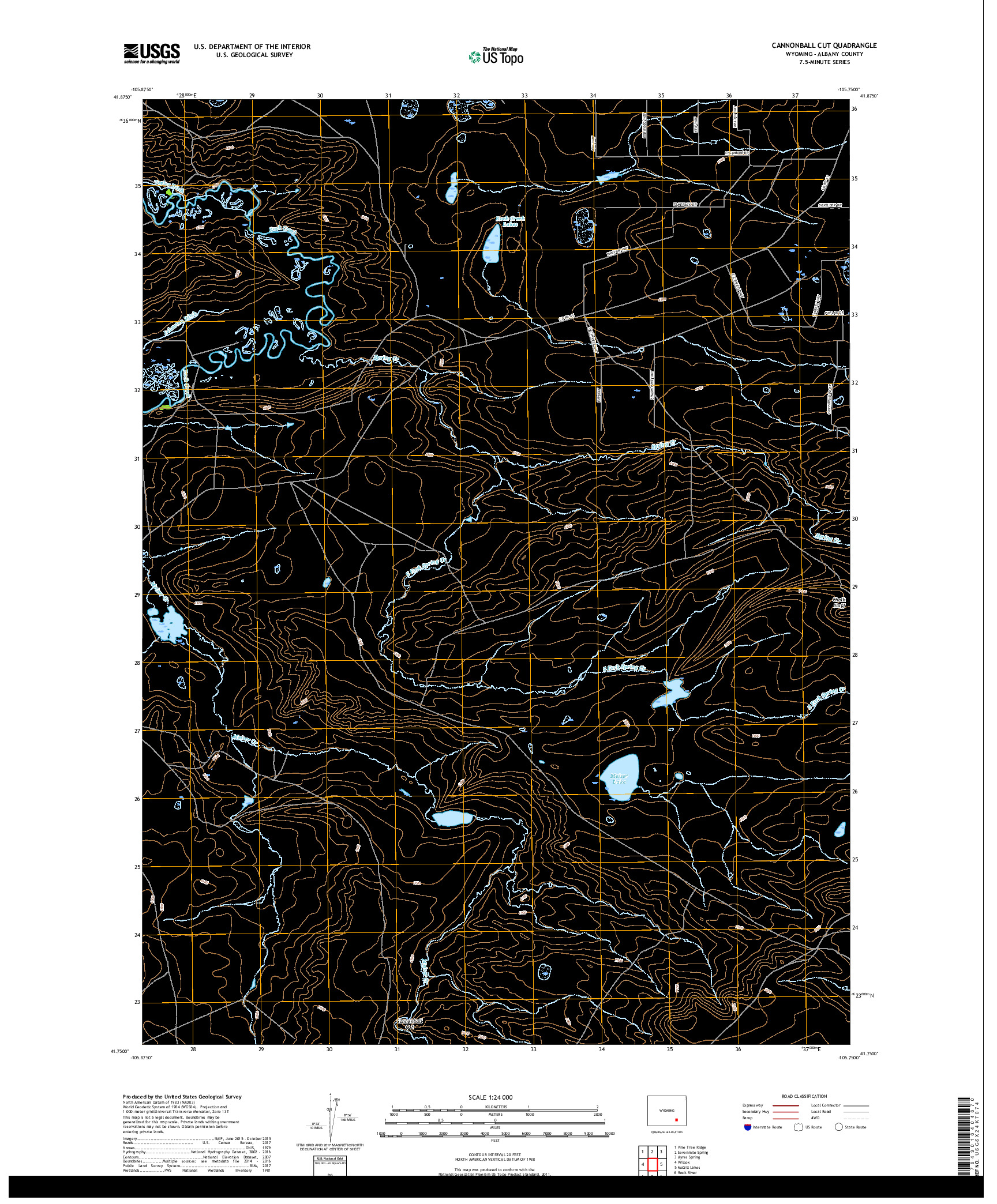 USGS US TOPO 7.5-MINUTE MAP FOR CANNONBALL CUT, WY 2017