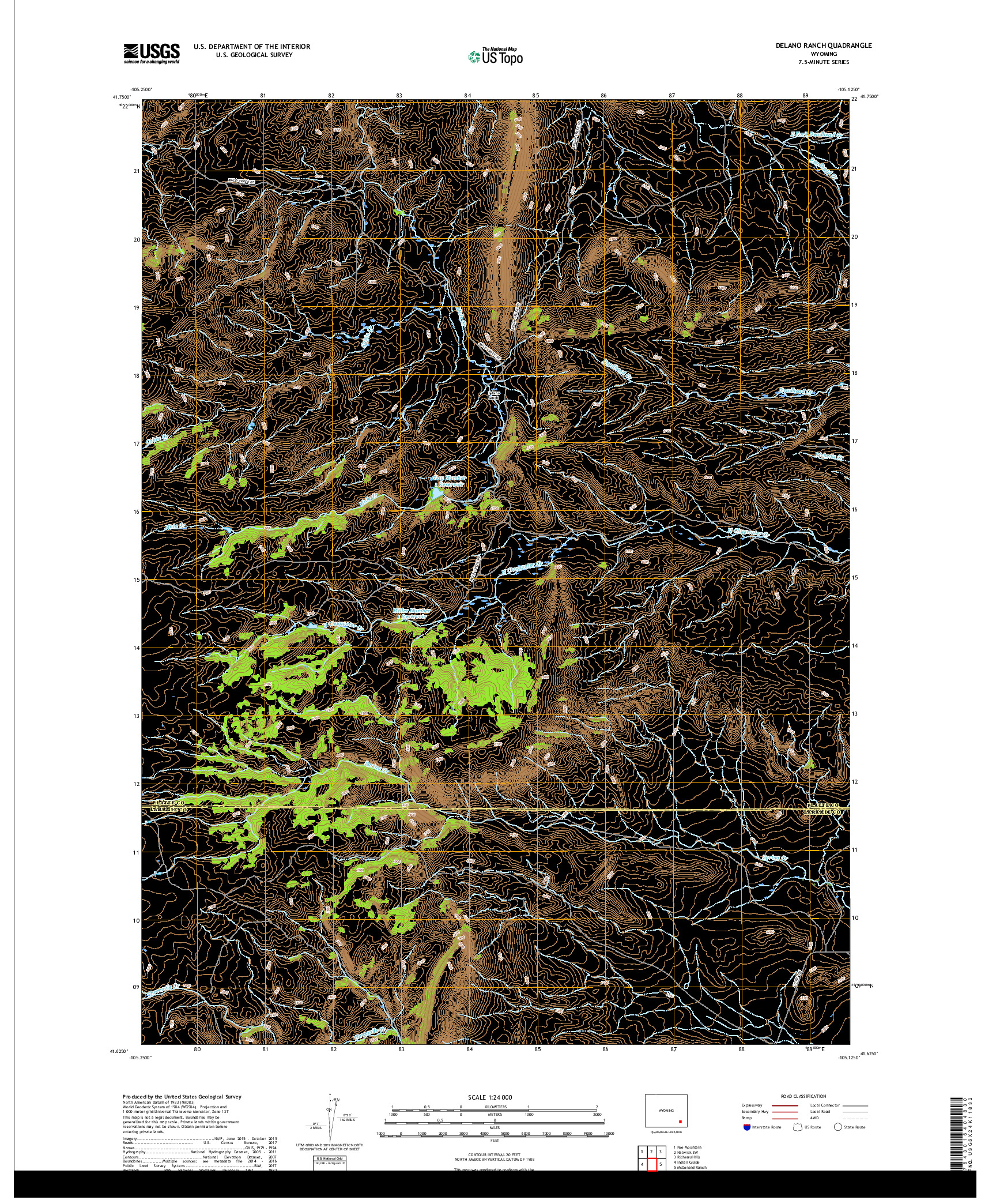 USGS US TOPO 7.5-MINUTE MAP FOR DELANO RANCH, WY 2017