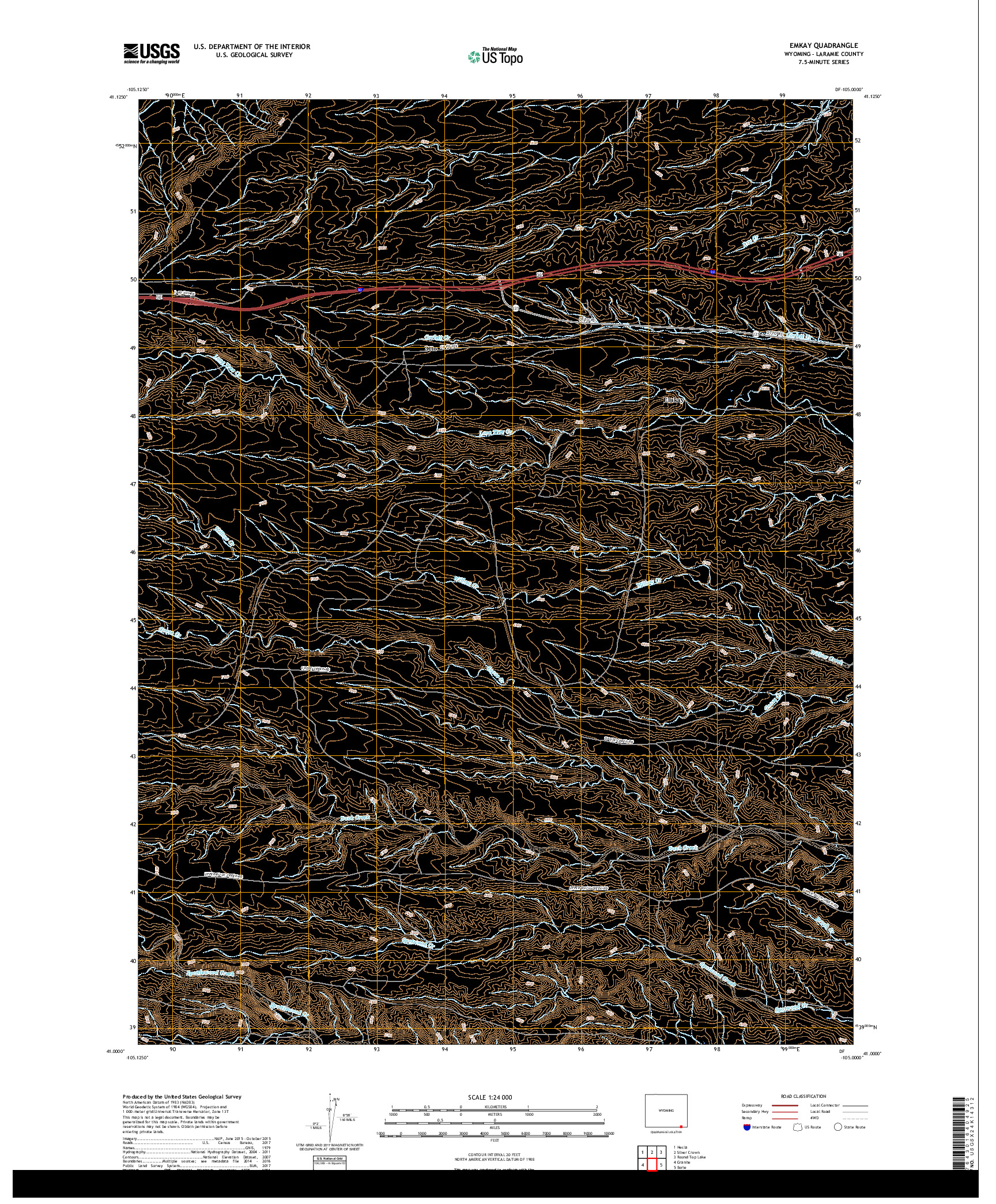 USGS US TOPO 7.5-MINUTE MAP FOR EMKAY, WY 2017
