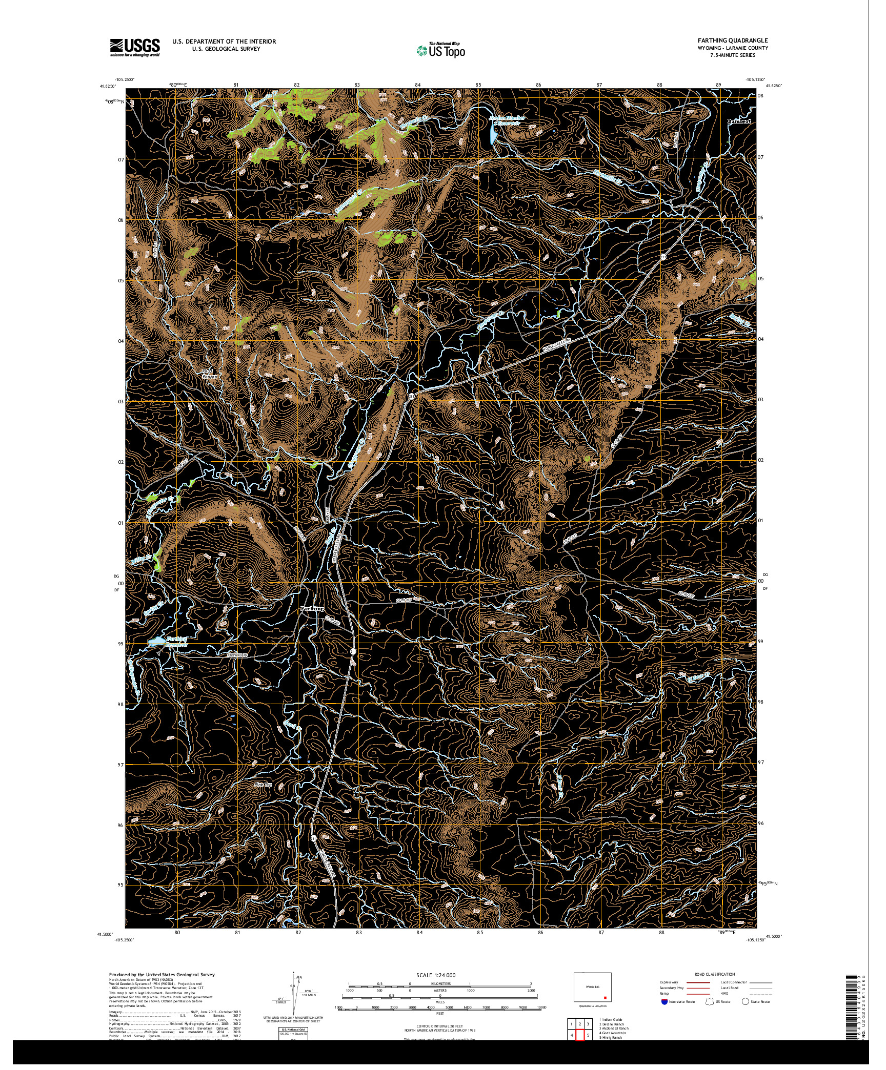 USGS US TOPO 7.5-MINUTE MAP FOR FARTHING, WY 2017