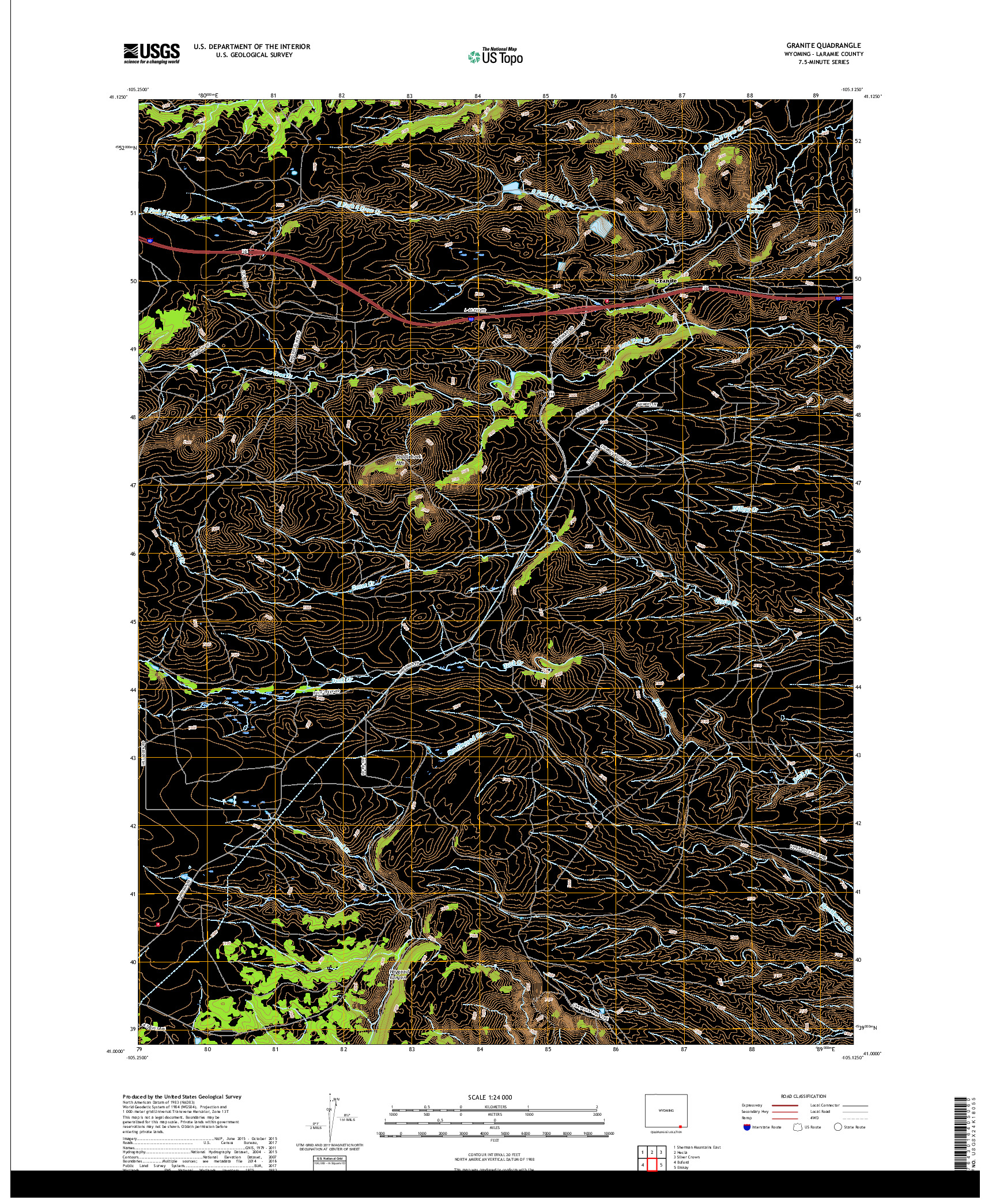 USGS US TOPO 7.5-MINUTE MAP FOR GRANITE, WY 2017