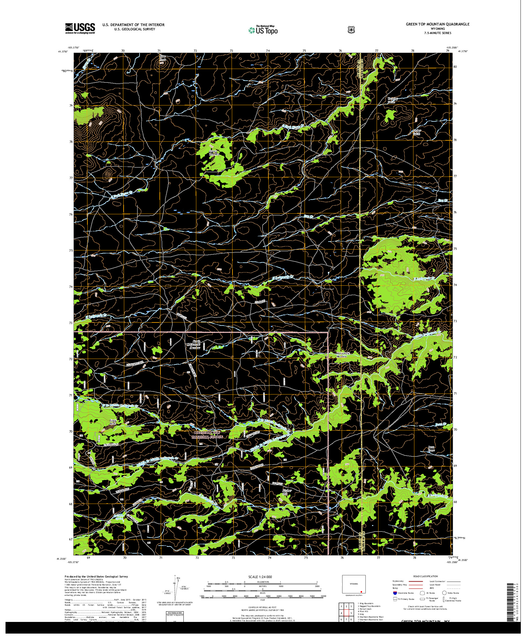 USGS US TOPO 7.5-MINUTE MAP FOR GREEN TOP MOUNTAIN, WY 2017