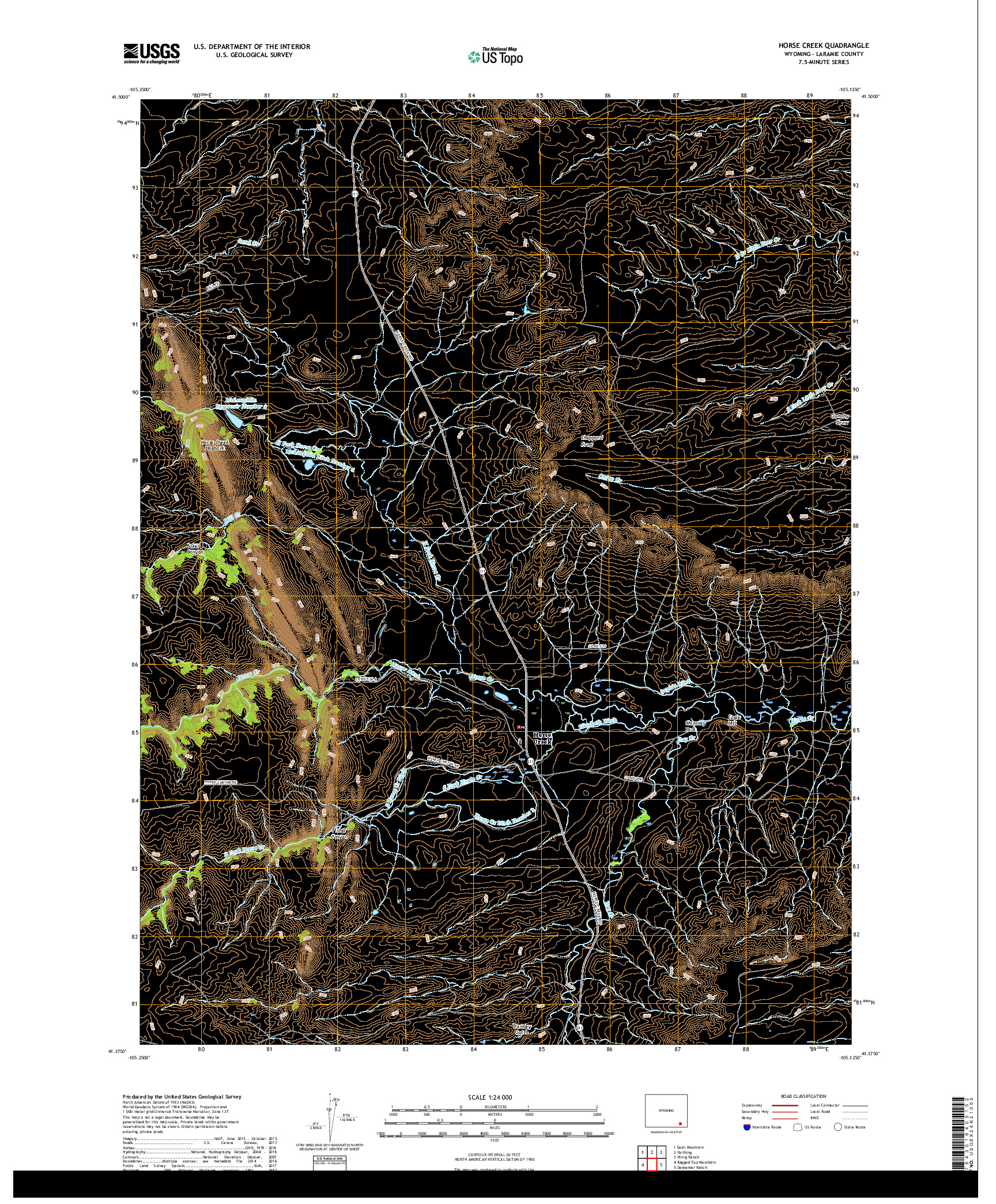 USGS US TOPO 7.5-MINUTE MAP FOR HORSE CREEK, WY 2017