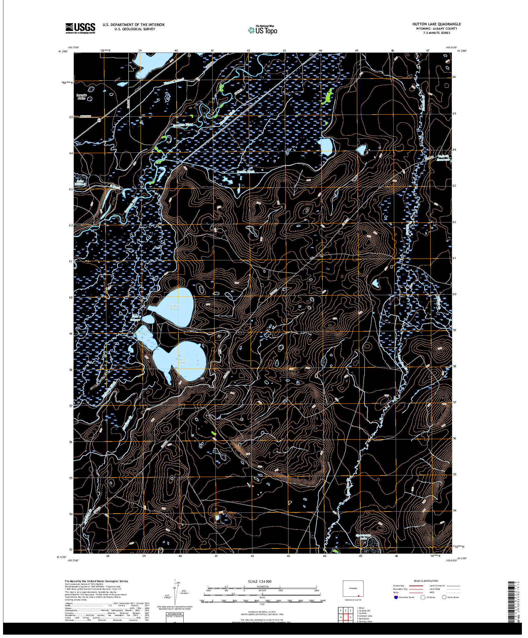 USGS US TOPO 7.5-MINUTE MAP FOR HUTTON LAKE, WY 2017