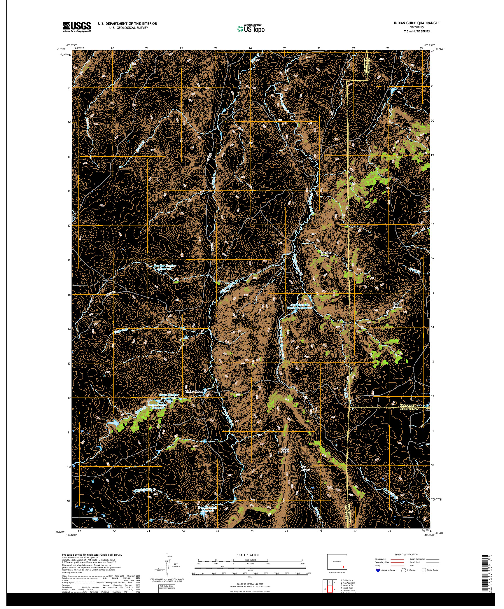 USGS US TOPO 7.5-MINUTE MAP FOR INDIAN GUIDE, WY 2017