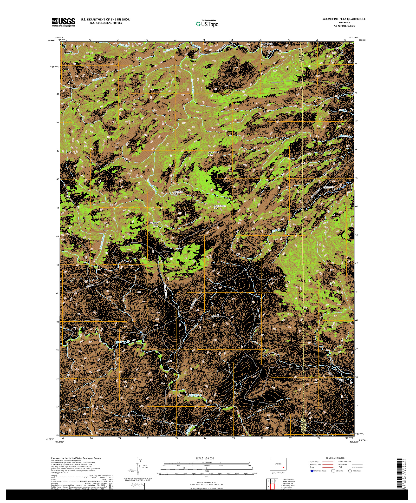 USGS US TOPO 7.5-MINUTE MAP FOR MOONSHINE PEAK, WY 2017