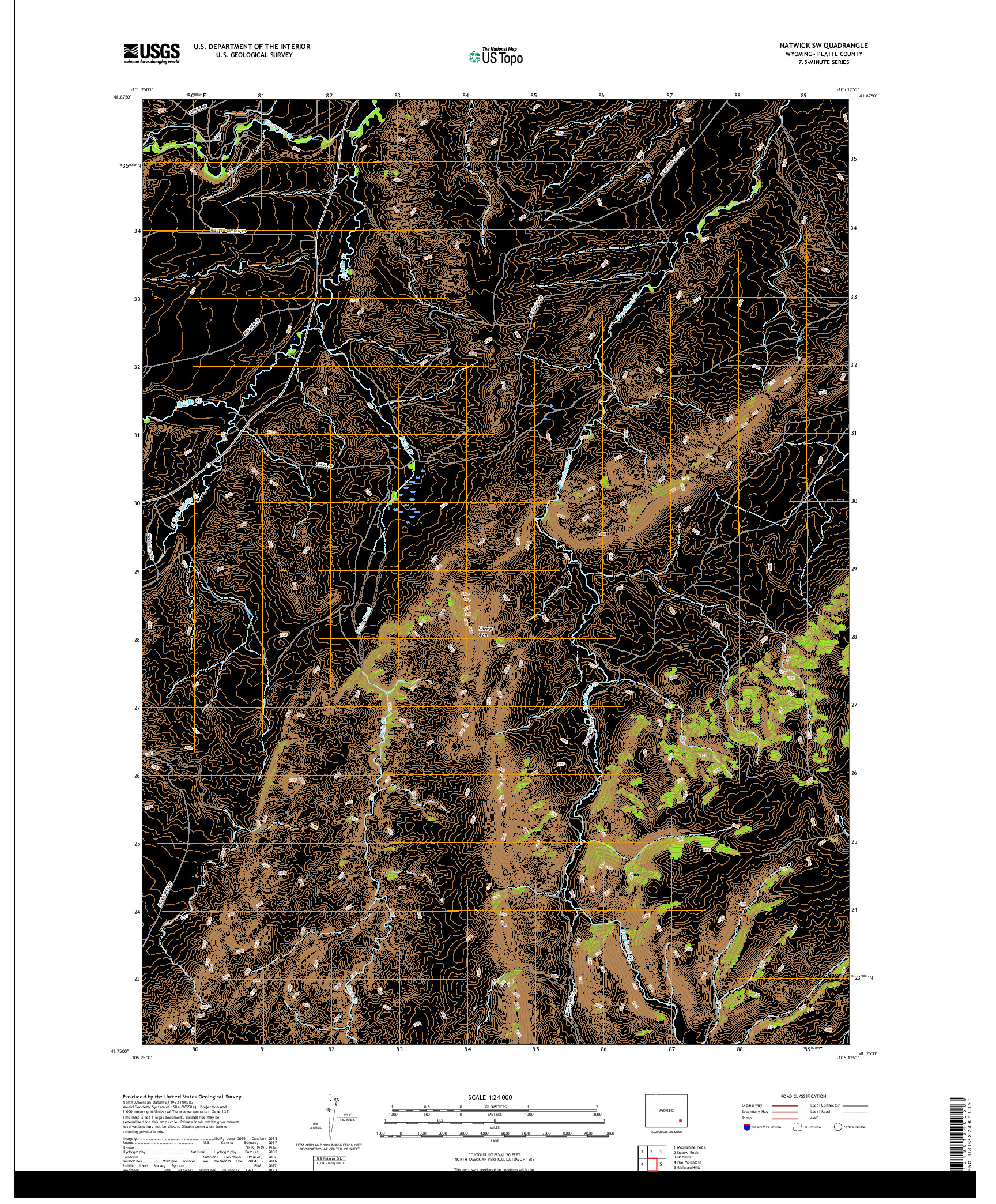 USGS US TOPO 7.5-MINUTE MAP FOR NATWICK SW, WY 2017