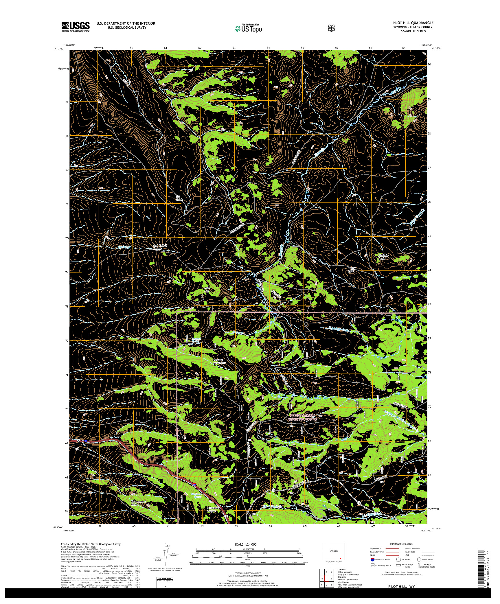 USGS US TOPO 7.5-MINUTE MAP FOR PILOT HILL, WY 2017