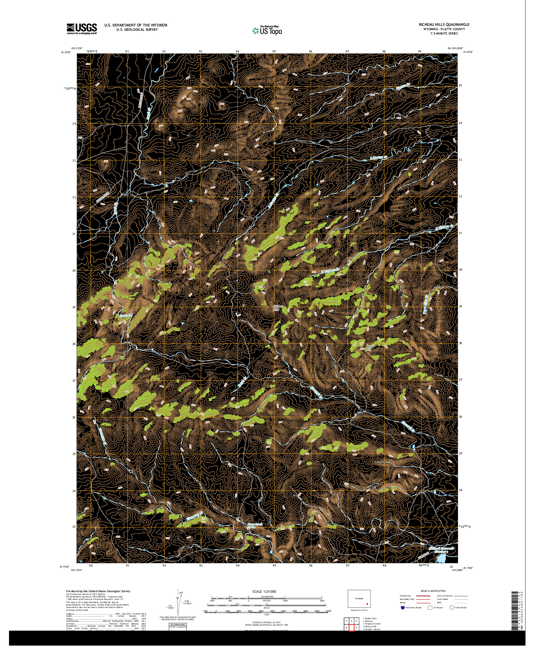 USGS US TOPO 7.5-MINUTE MAP FOR RICHEAU HILLS, WY 2017