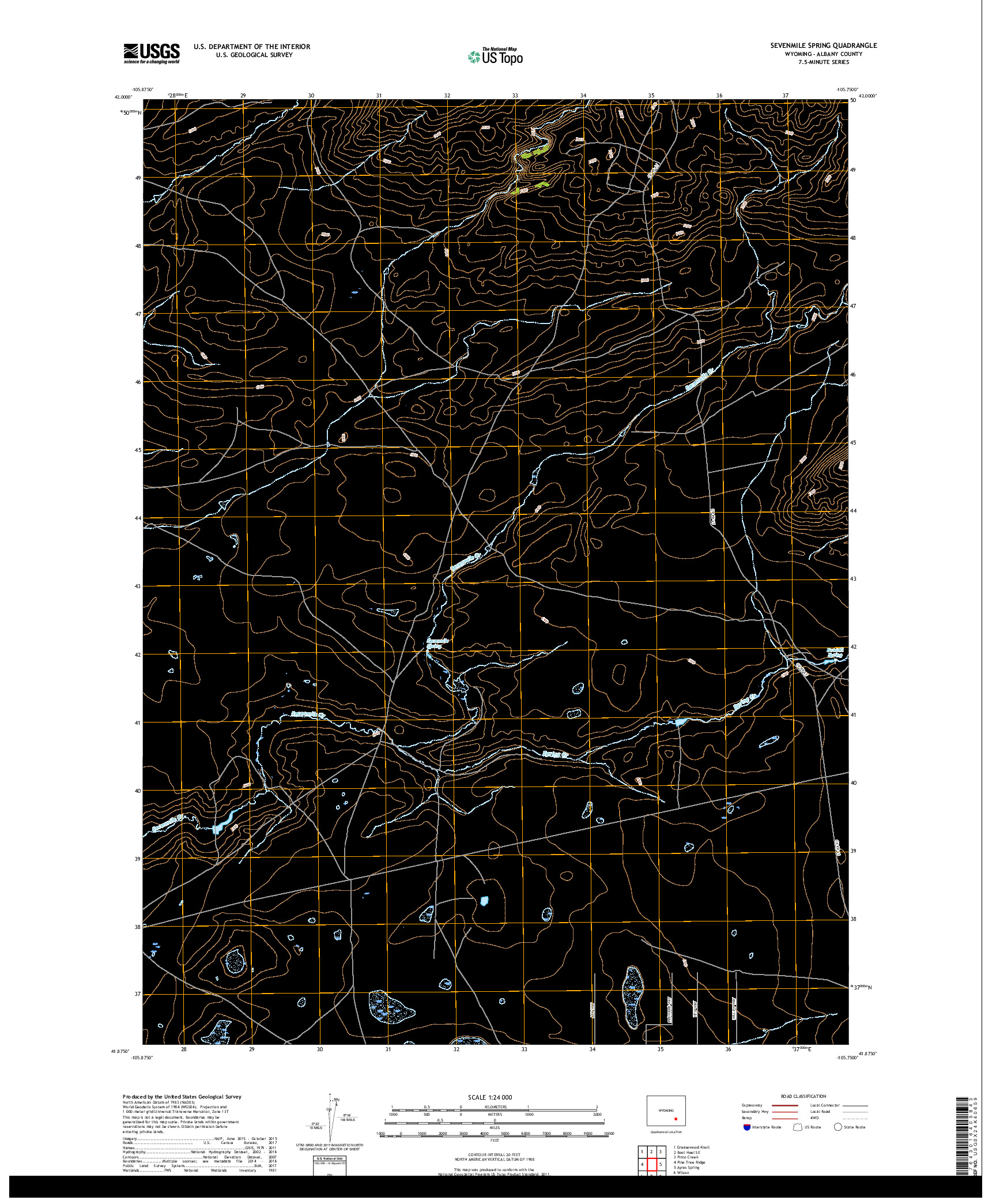 USGS US TOPO 7.5-MINUTE MAP FOR SEVENMILE SPRING, WY 2017