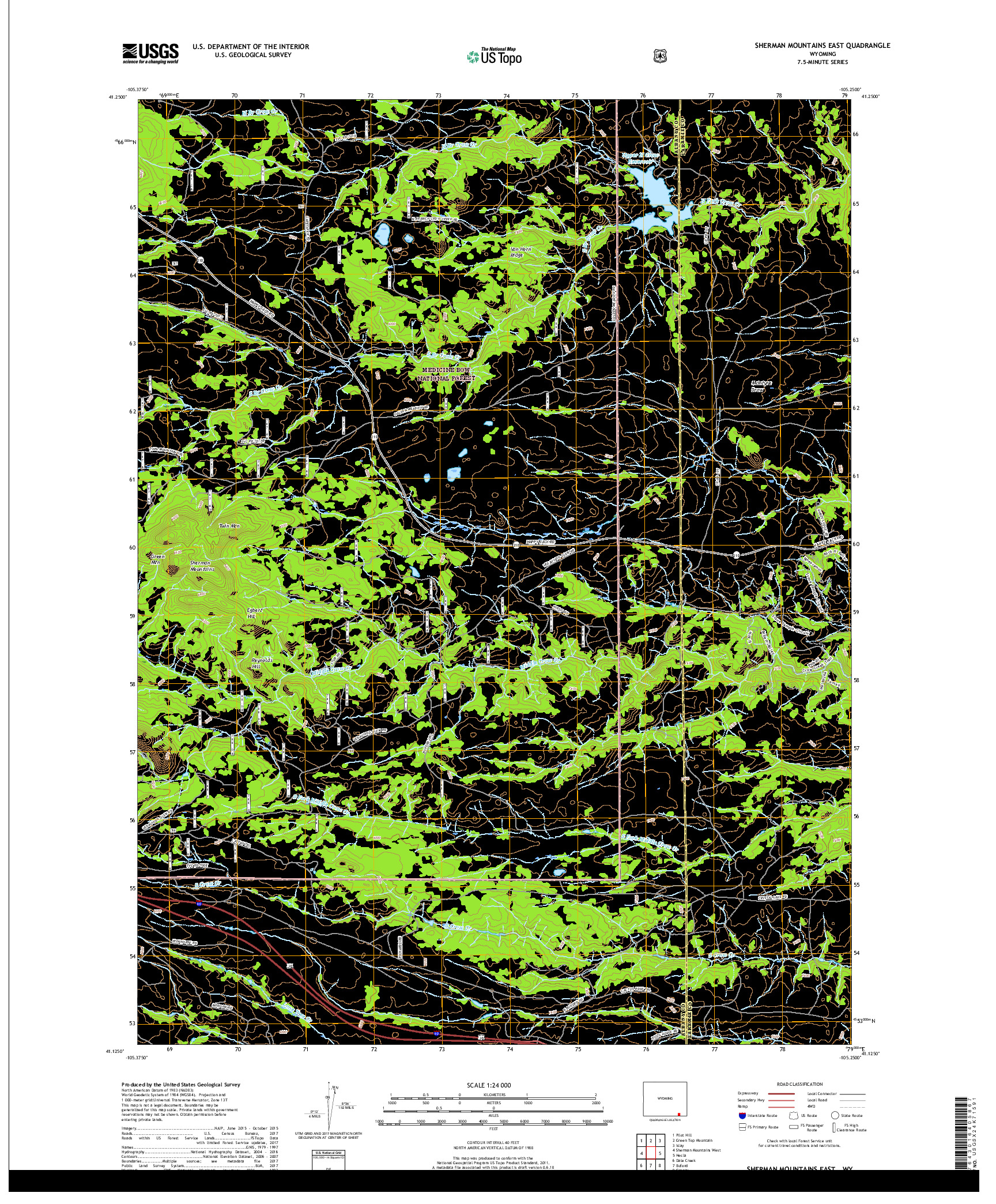 USGS US TOPO 7.5-MINUTE MAP FOR SHERMAN MOUNTAINS EAST, WY 2017