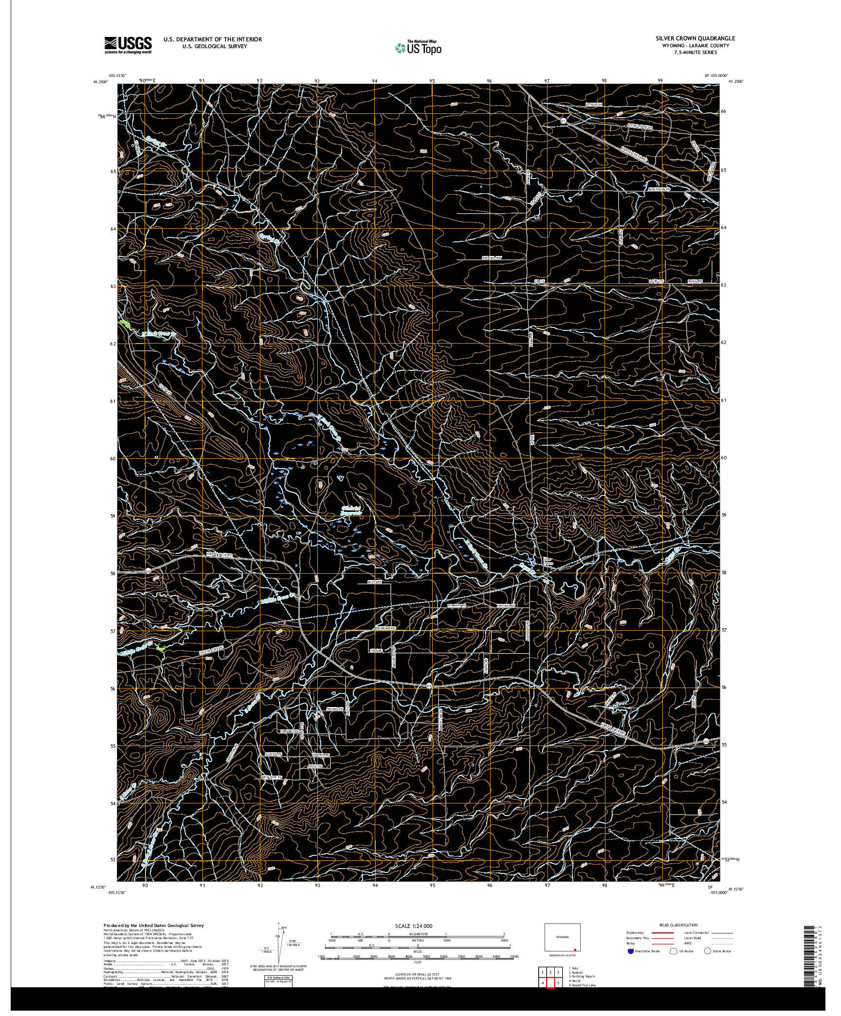 USGS US TOPO 7.5-MINUTE MAP FOR SILVER CROWN, WY 2017