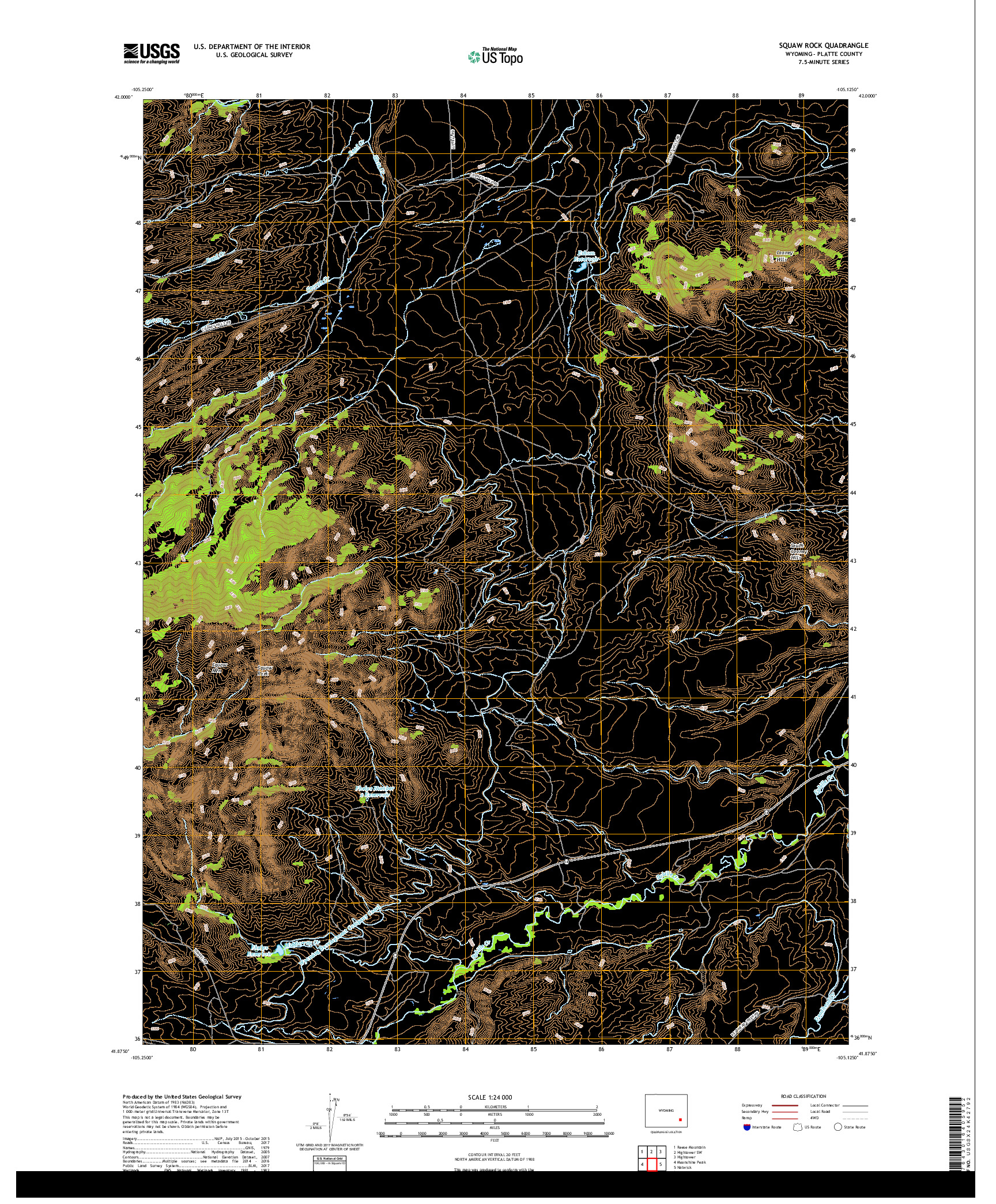 USGS US TOPO 7.5-MINUTE MAP FOR SQUAW ROCK, WY 2017