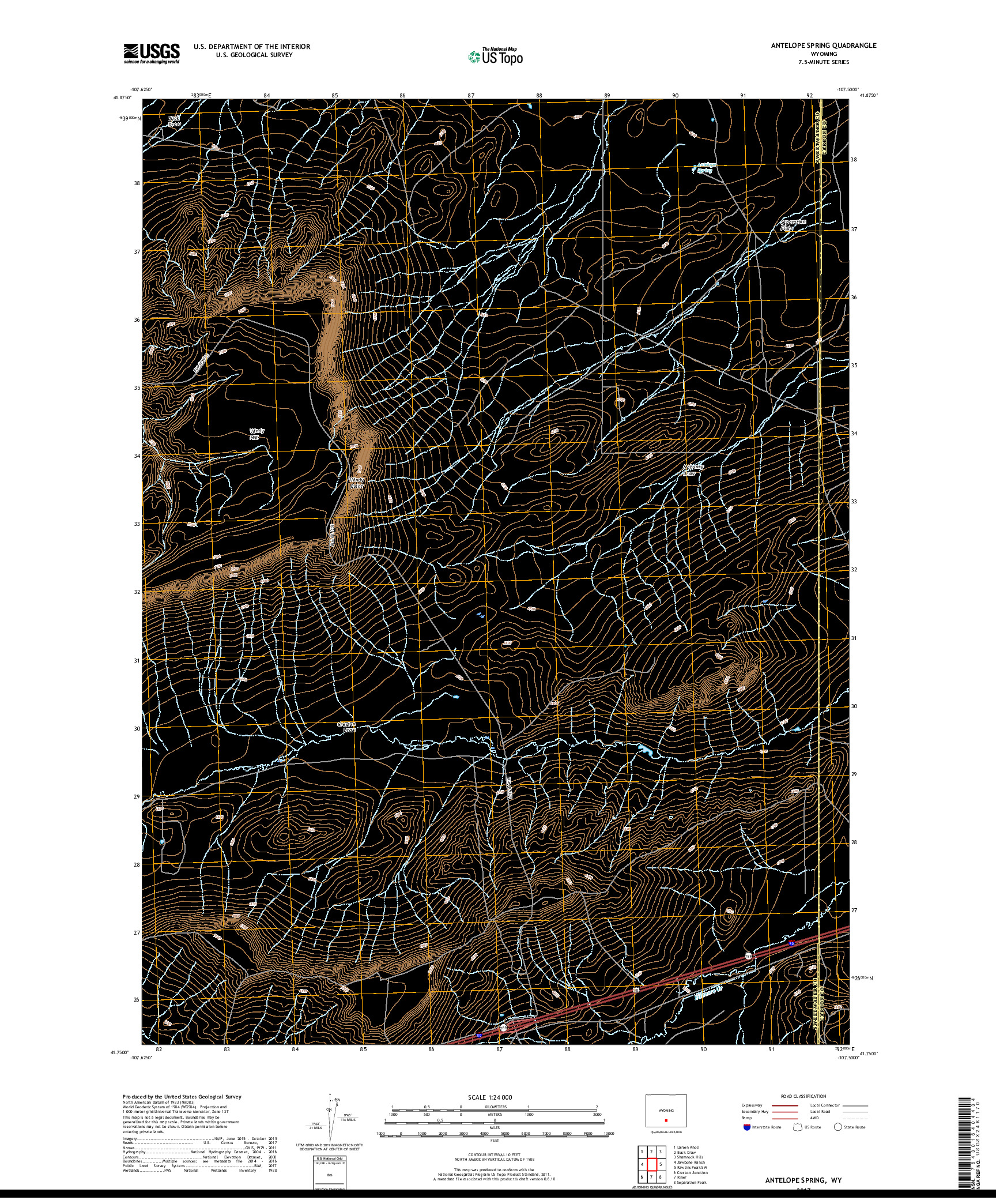 USGS US TOPO 7.5-MINUTE MAP FOR ANTELOPE SPRING, WY 2017