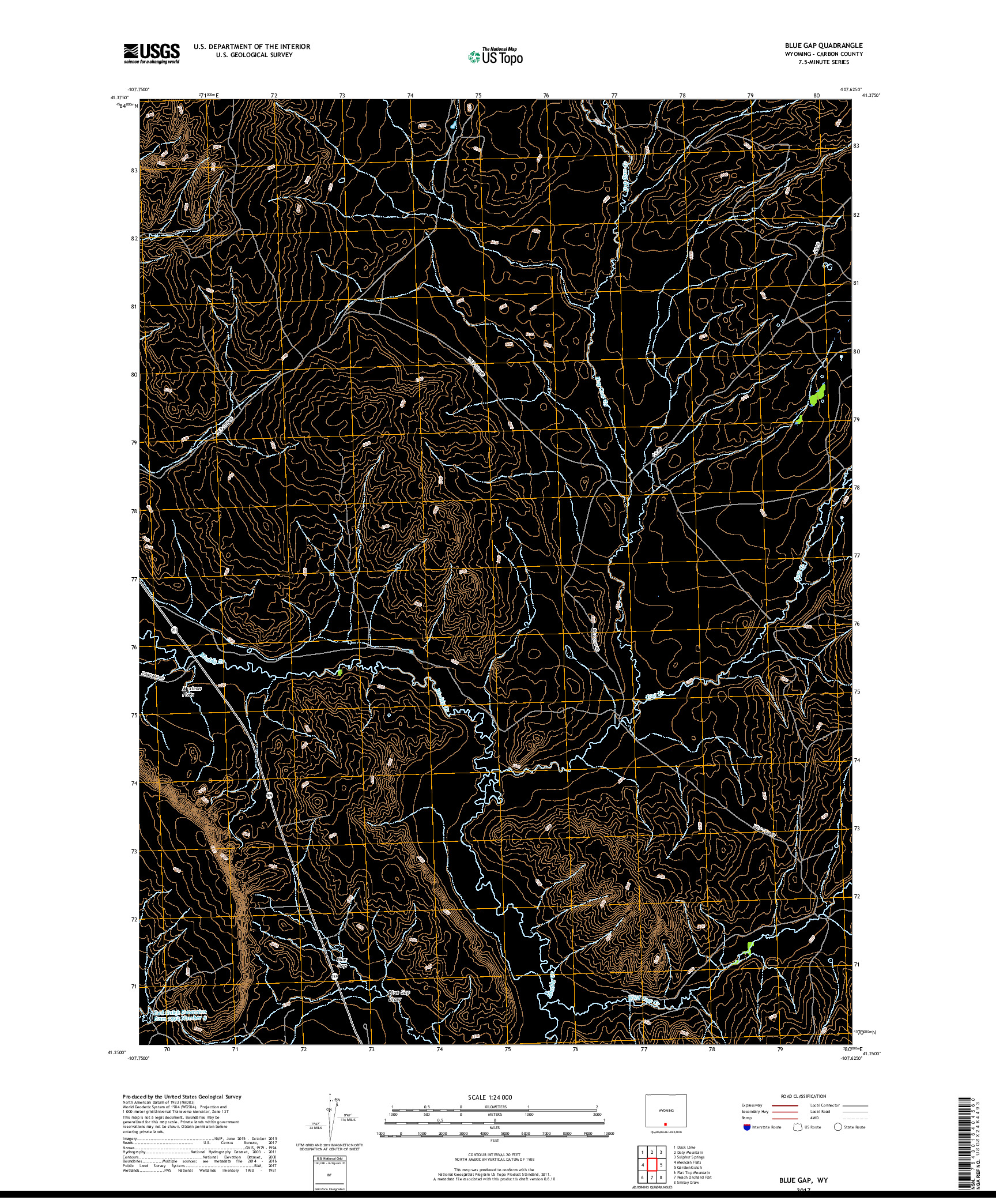 USGS US TOPO 7.5-MINUTE MAP FOR BLUE GAP, WY 2017