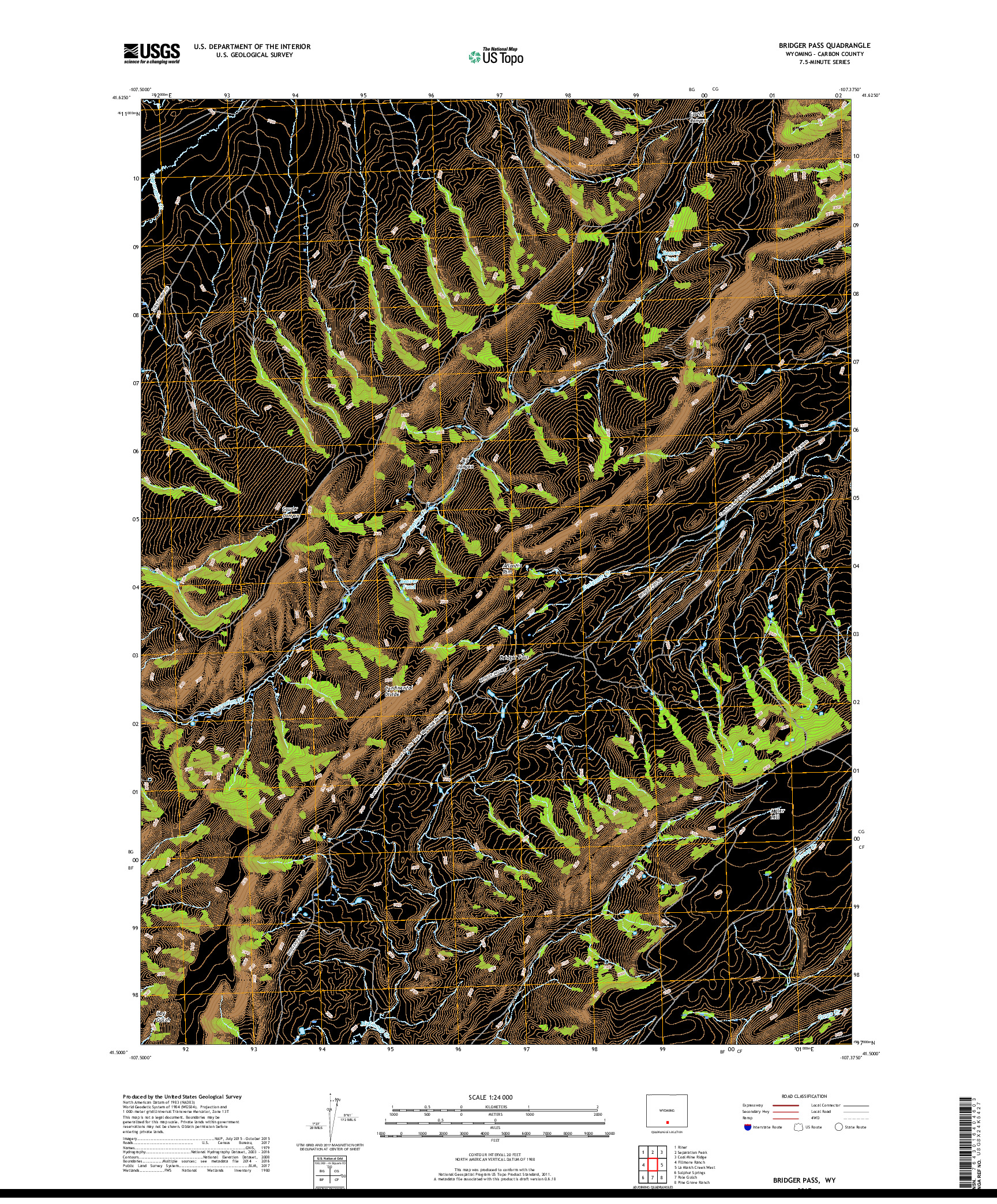 USGS US TOPO 7.5-MINUTE MAP FOR BRIDGER PASS, WY 2017