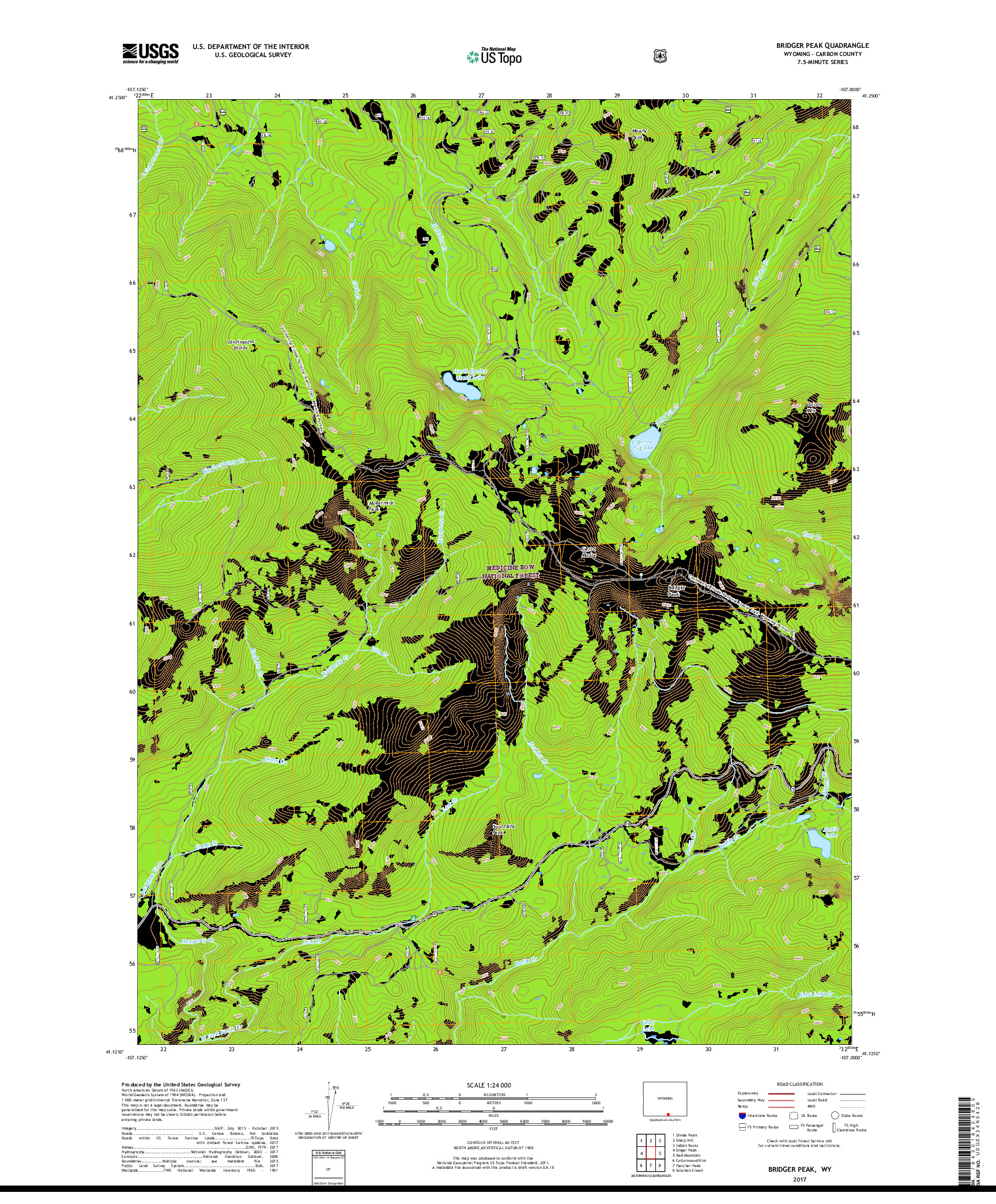 USGS US TOPO 7.5-MINUTE MAP FOR BRIDGER PEAK, WY 2017