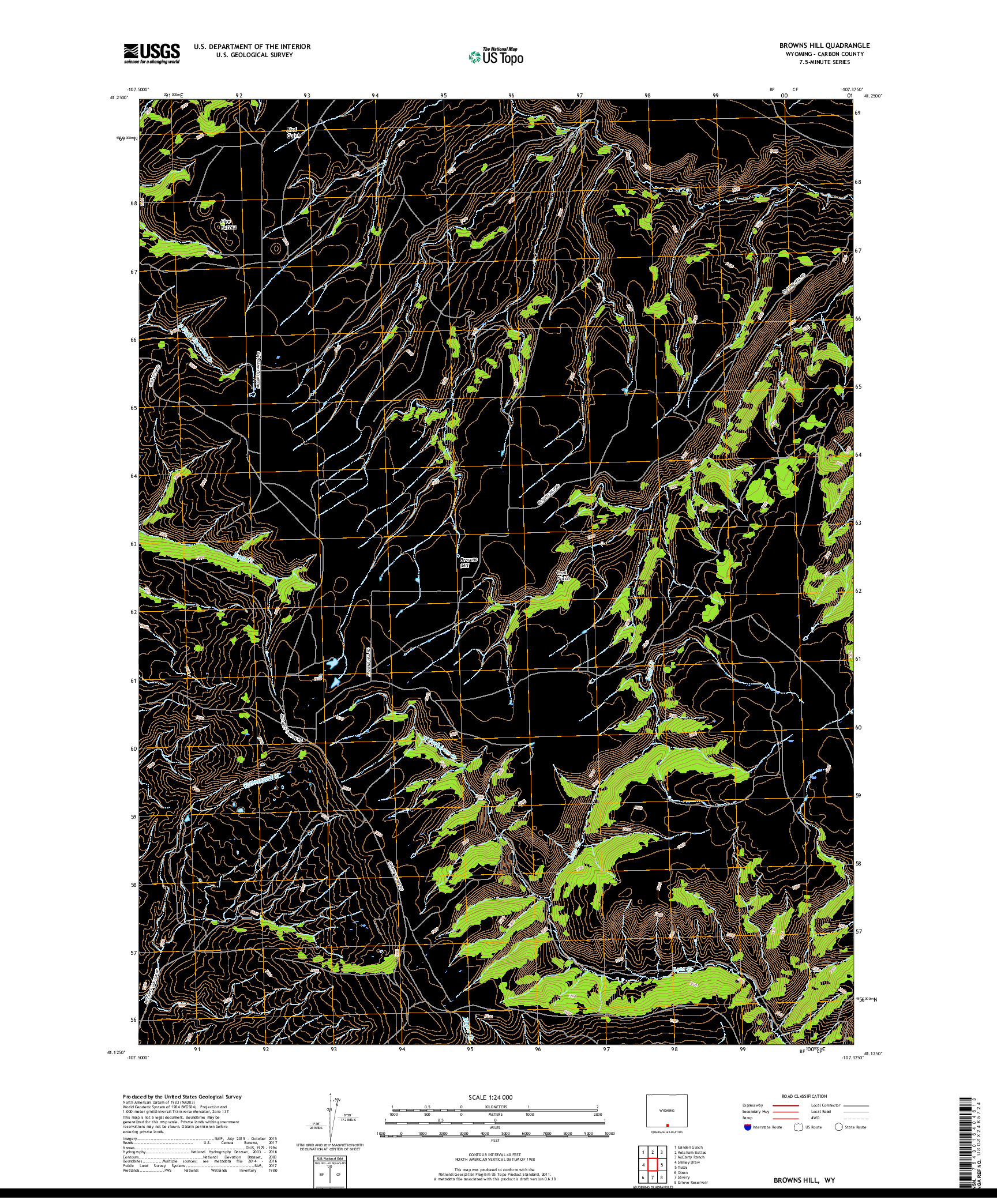 USGS US TOPO 7.5-MINUTE MAP FOR BROWNS HILL, WY 2017