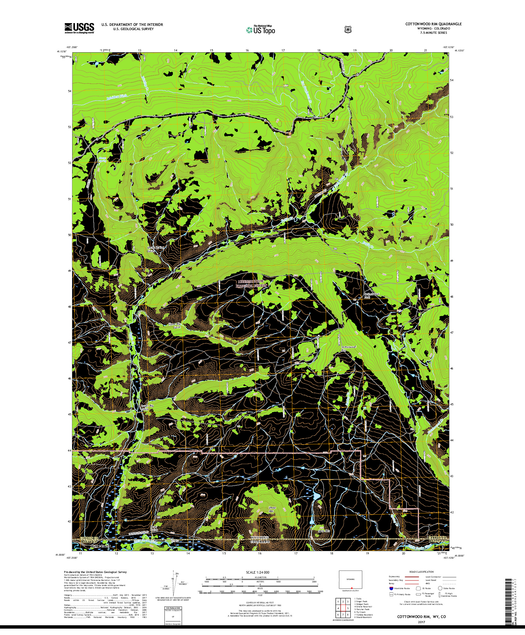 USGS US TOPO 7.5-MINUTE MAP FOR COTTONWOOD RIM, WY,CO 2017