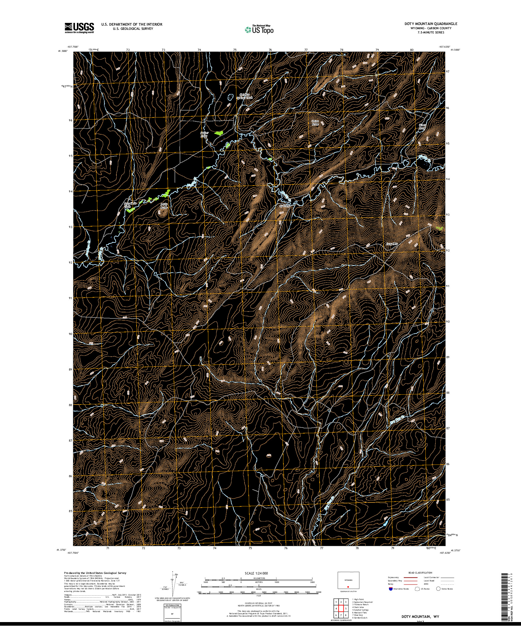 USGS US TOPO 7.5-MINUTE MAP FOR DOTY MOUNTAIN, WY 2017