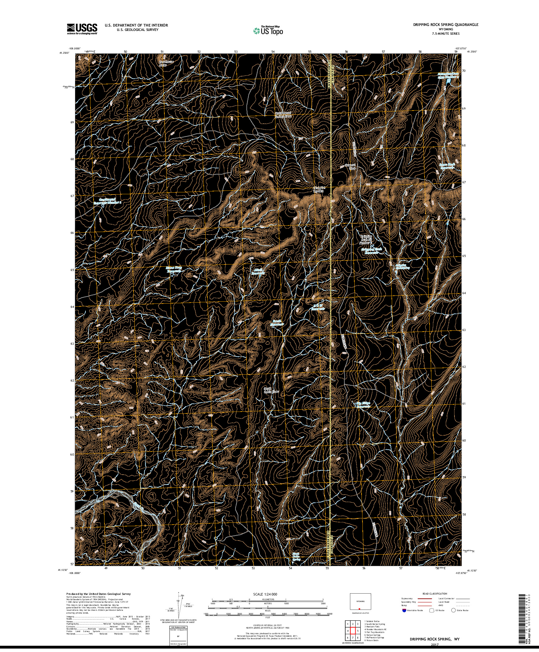 USGS US TOPO 7.5-MINUTE MAP FOR DRIPPING ROCK SPRING, WY 2017