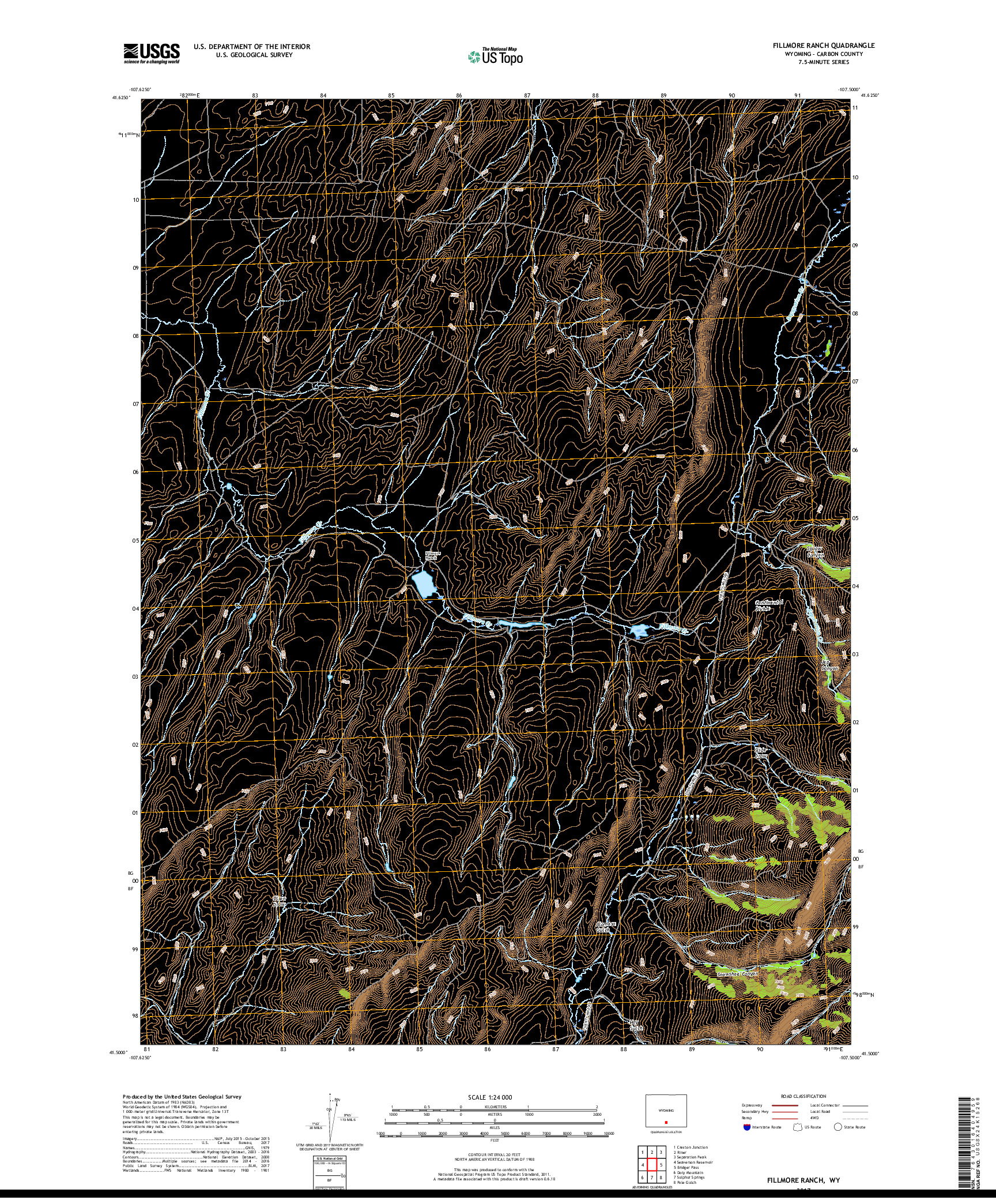 USGS US TOPO 7.5-MINUTE MAP FOR FILLMORE RANCH, WY 2017