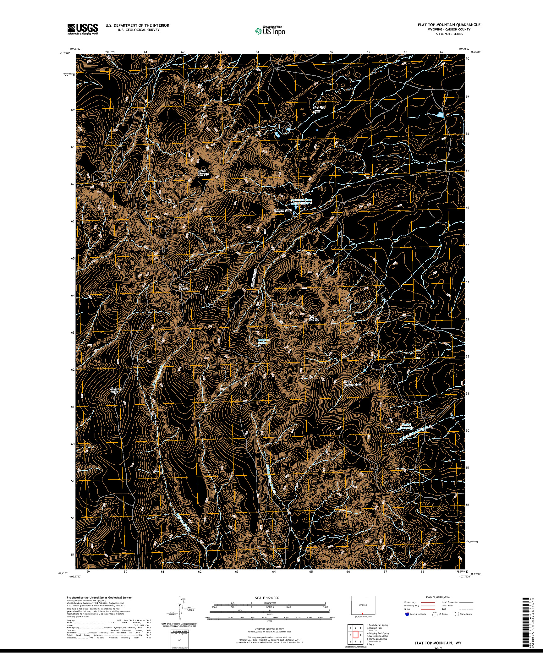 USGS US TOPO 7.5-MINUTE MAP FOR FLAT TOP MOUNTAIN, WY 2017