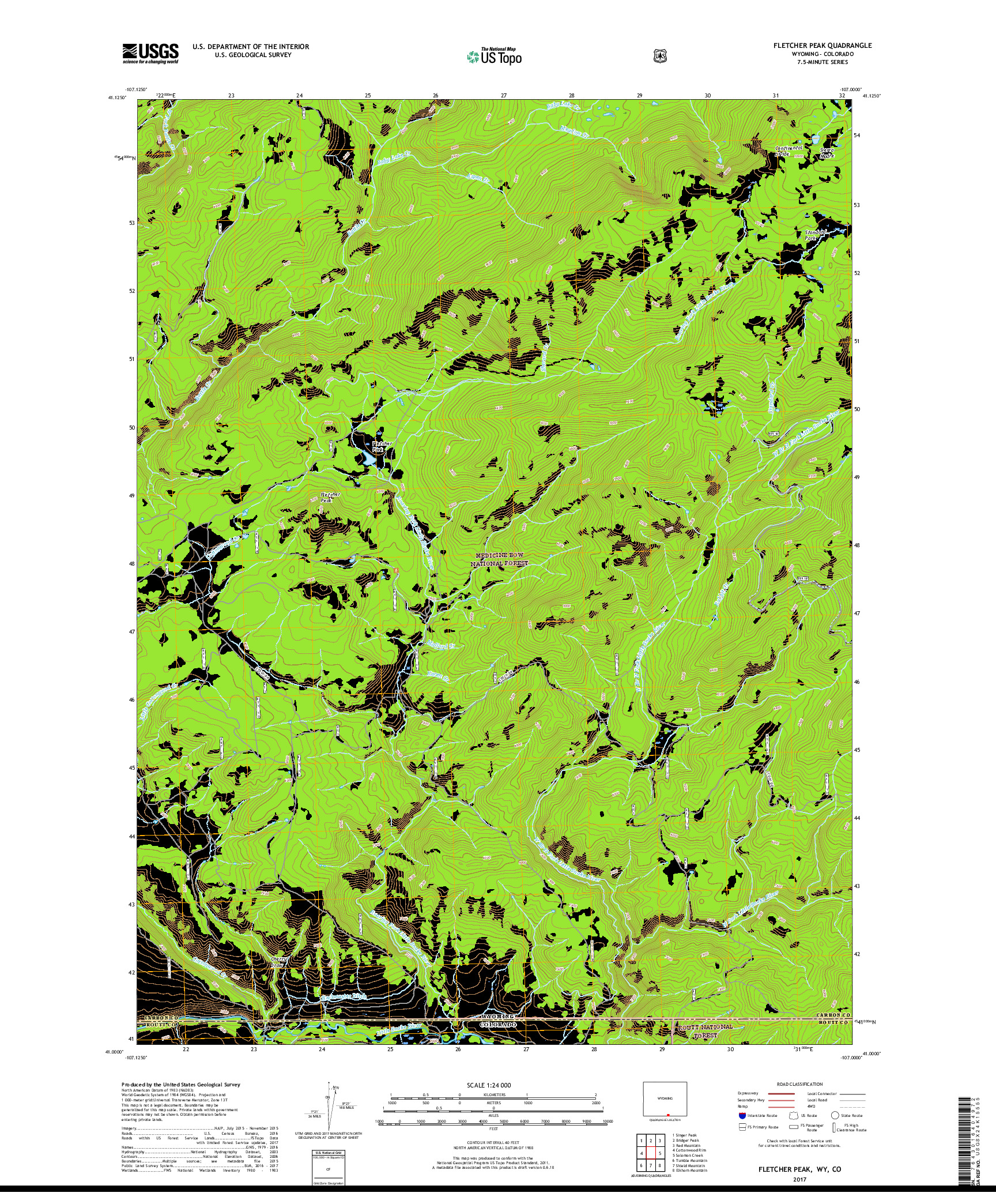 USGS US TOPO 7.5-MINUTE MAP FOR FLETCHER PEAK, WY,CO 2017