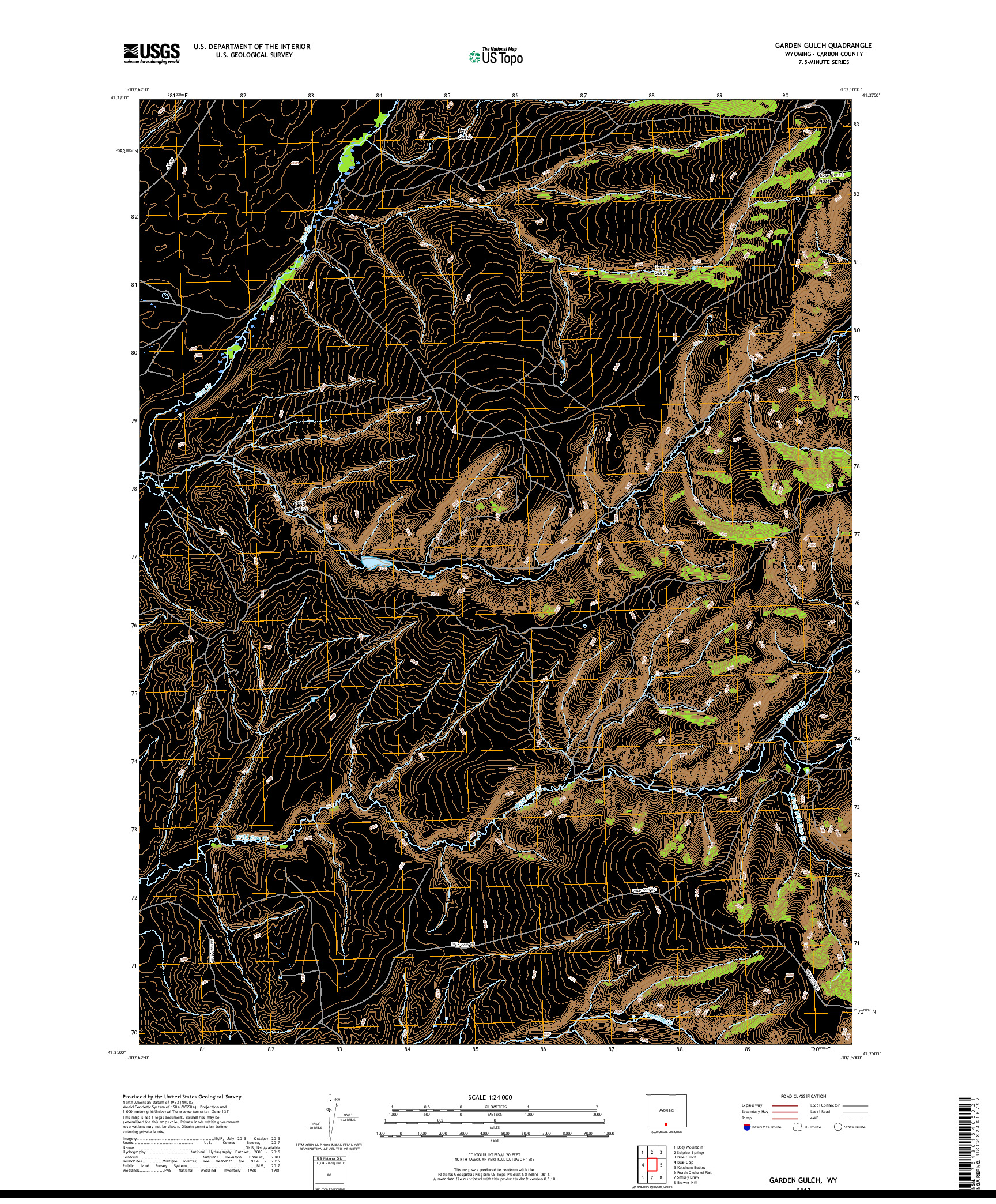 USGS US TOPO 7.5-MINUTE MAP FOR GARDEN GULCH, WY 2017