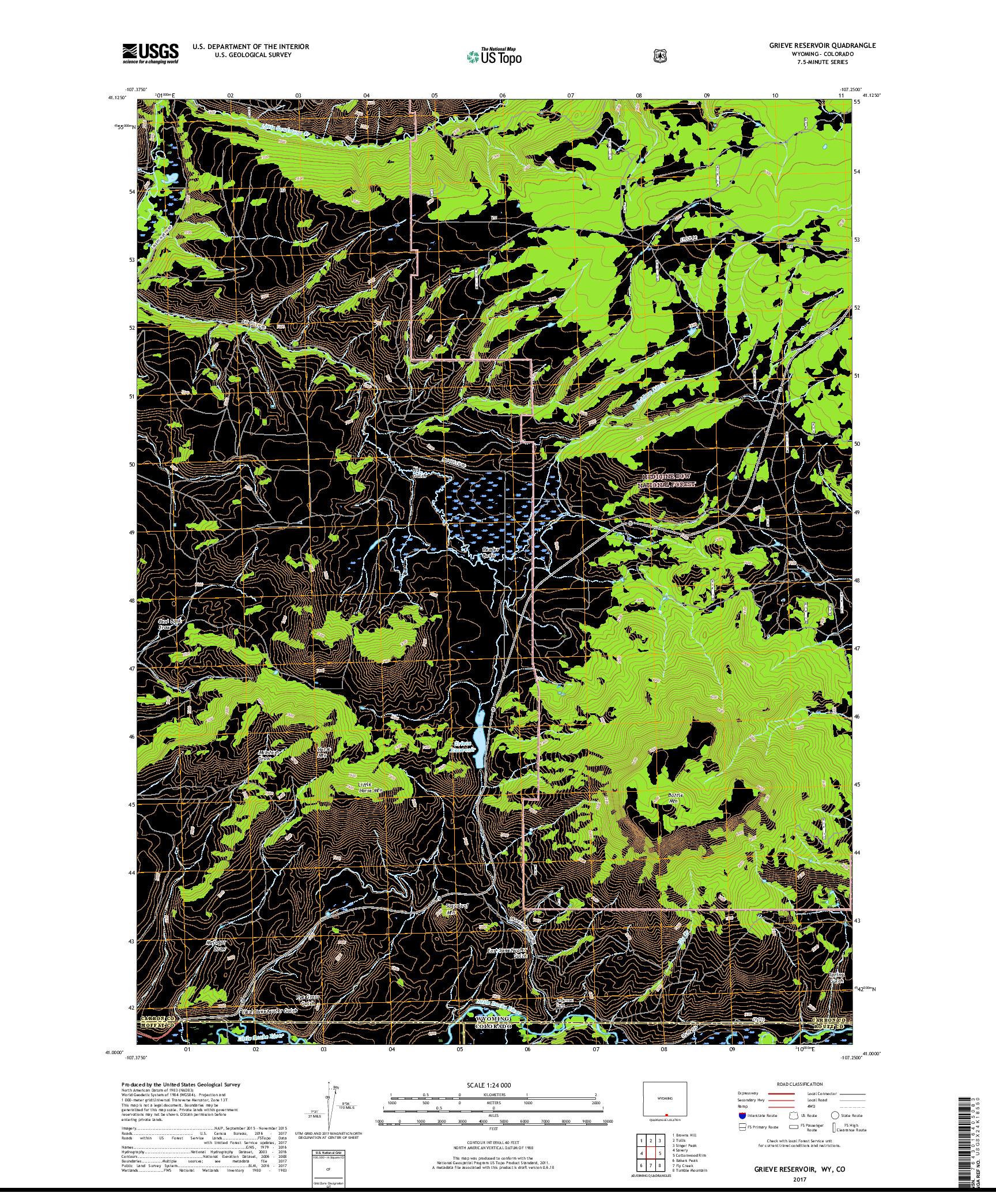 USGS US TOPO 7.5-MINUTE MAP FOR GRIEVE RESERVOIR, WY,CO 2017