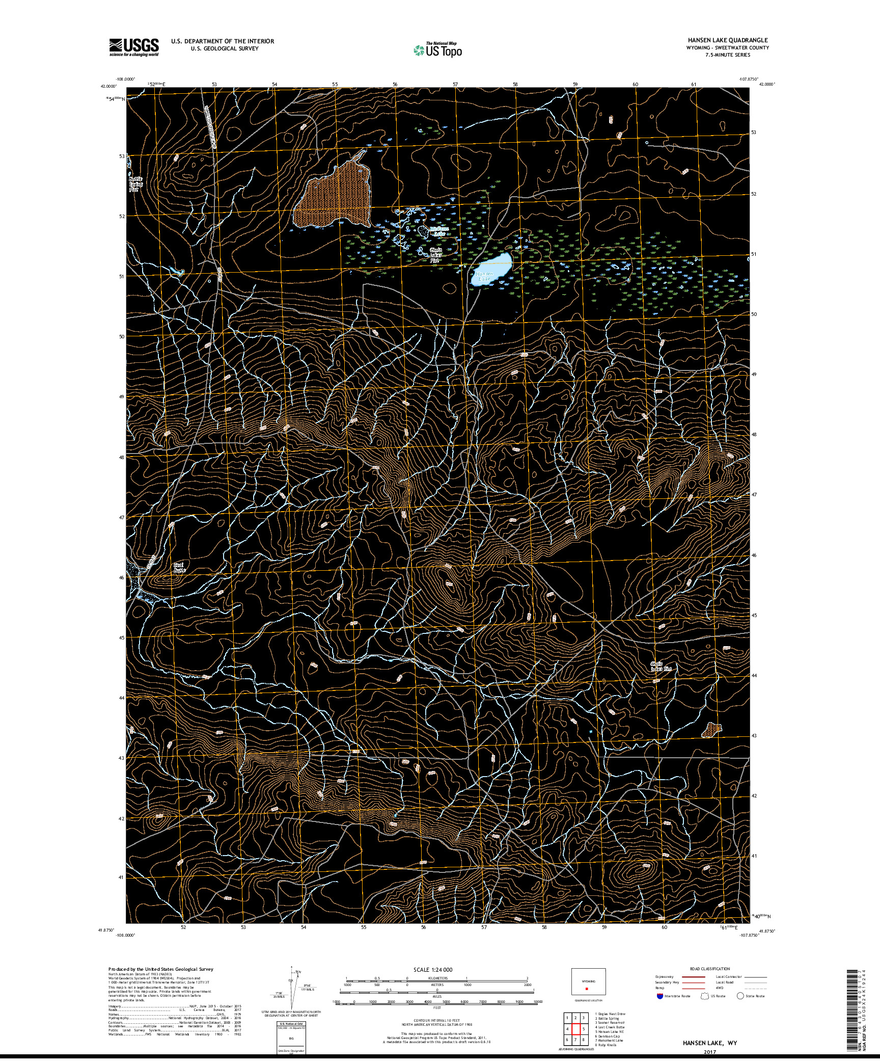 USGS US TOPO 7.5-MINUTE MAP FOR HANSEN LAKE, WY 2017