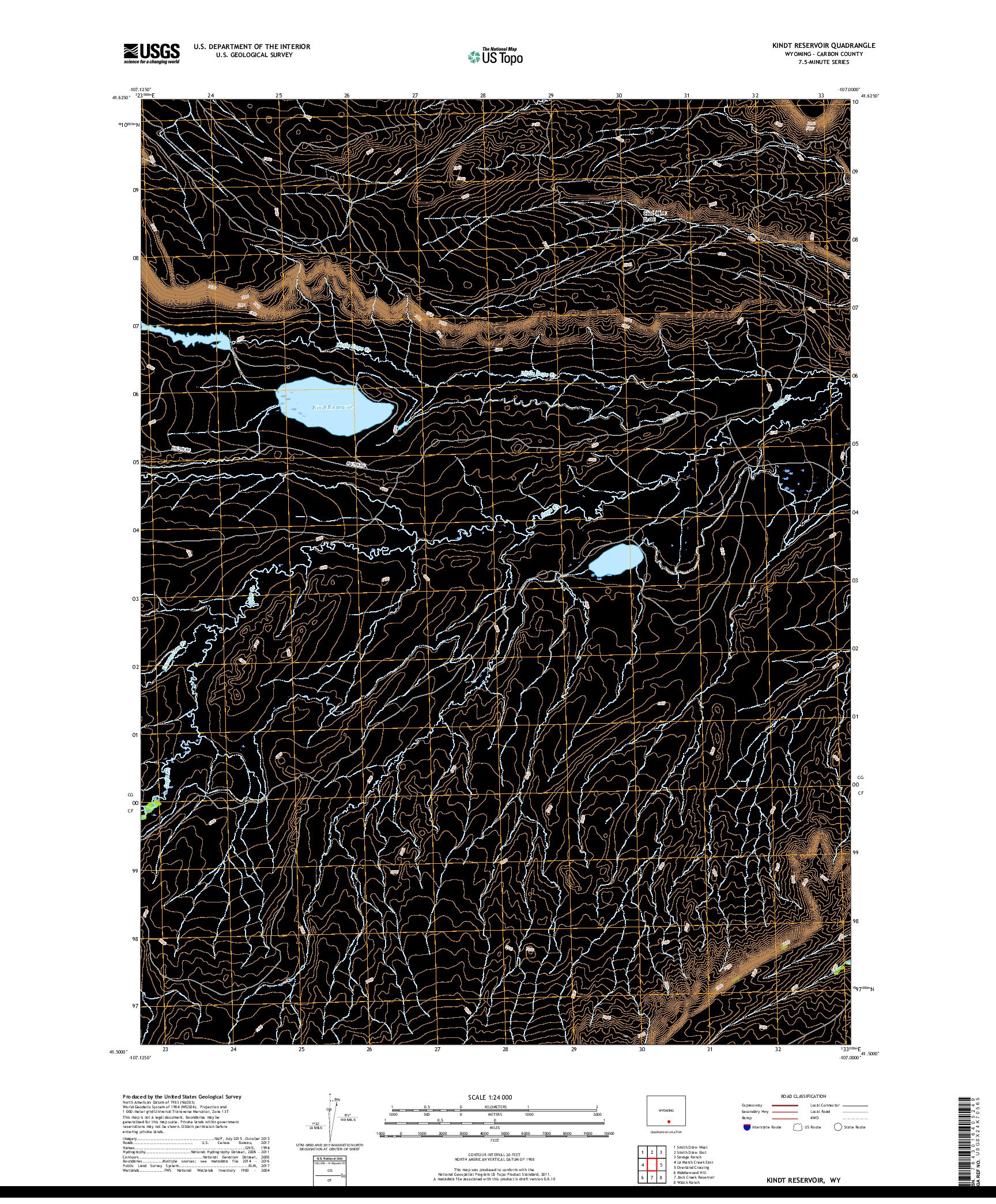 USGS US TOPO 7.5-MINUTE MAP FOR KINDT RESERVOIR, WY 2017