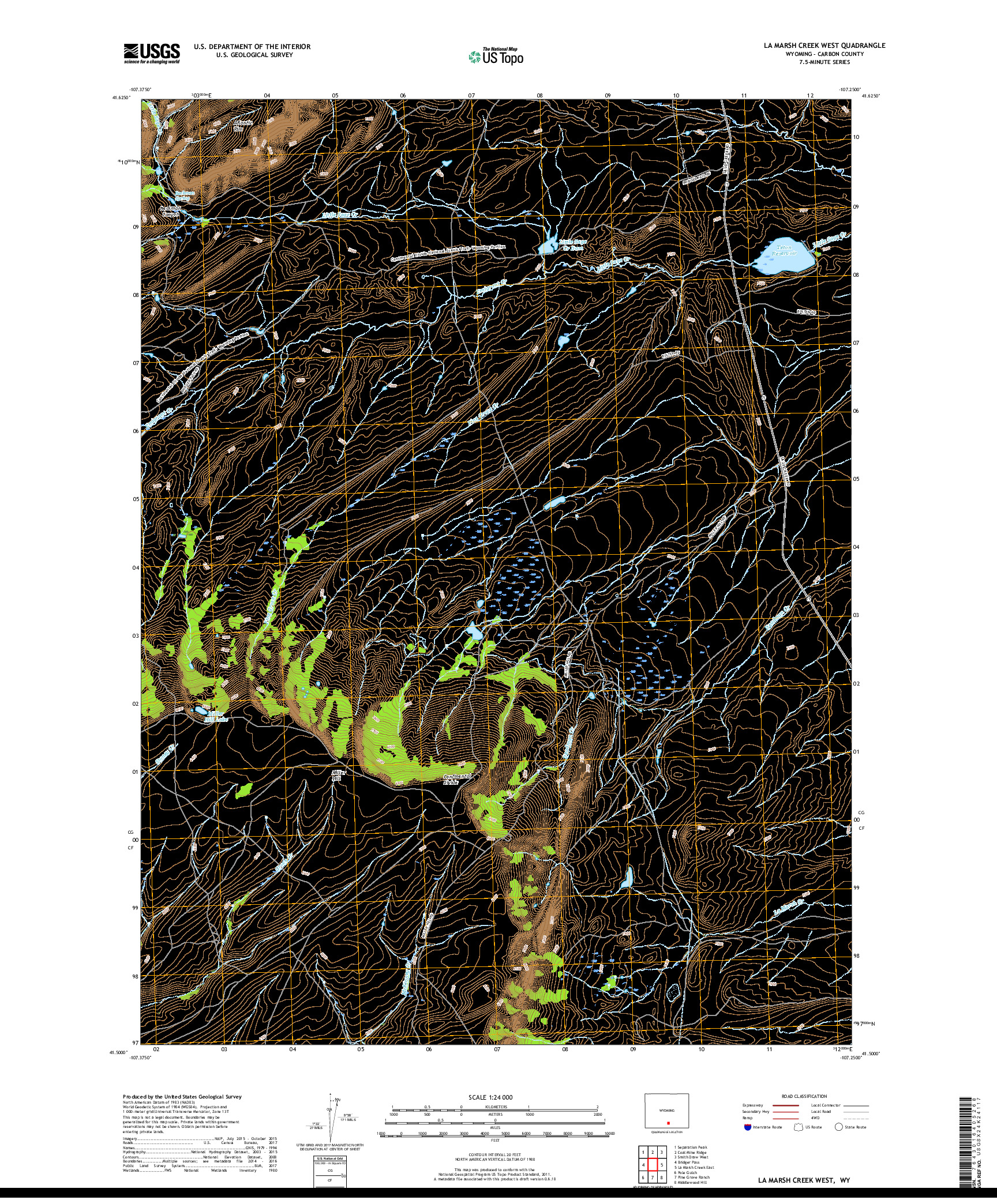 USGS US TOPO 7.5-MINUTE MAP FOR LA MARSH CREEK WEST, WY 2017