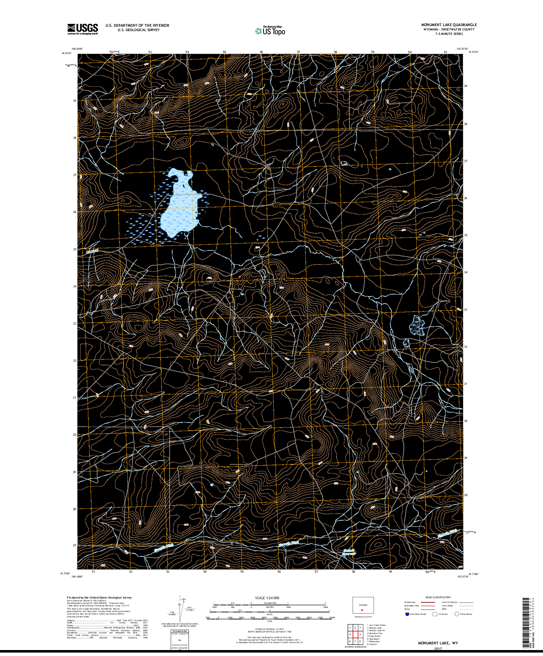USGS US TOPO 7.5-MINUTE MAP FOR MONUMENT LAKE, WY 2017