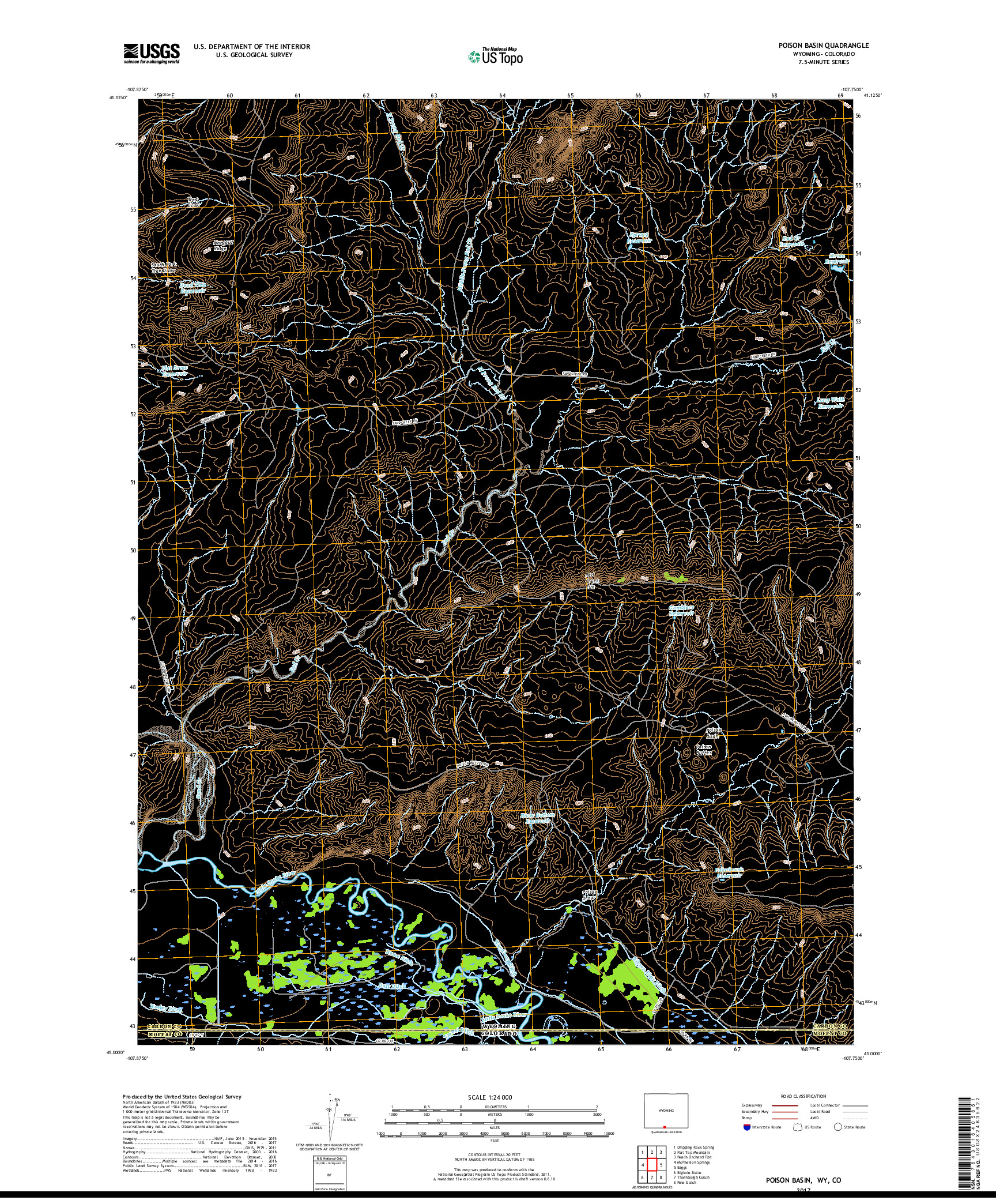 USGS US TOPO 7.5-MINUTE MAP FOR POISON BASIN, WY,CO 2017