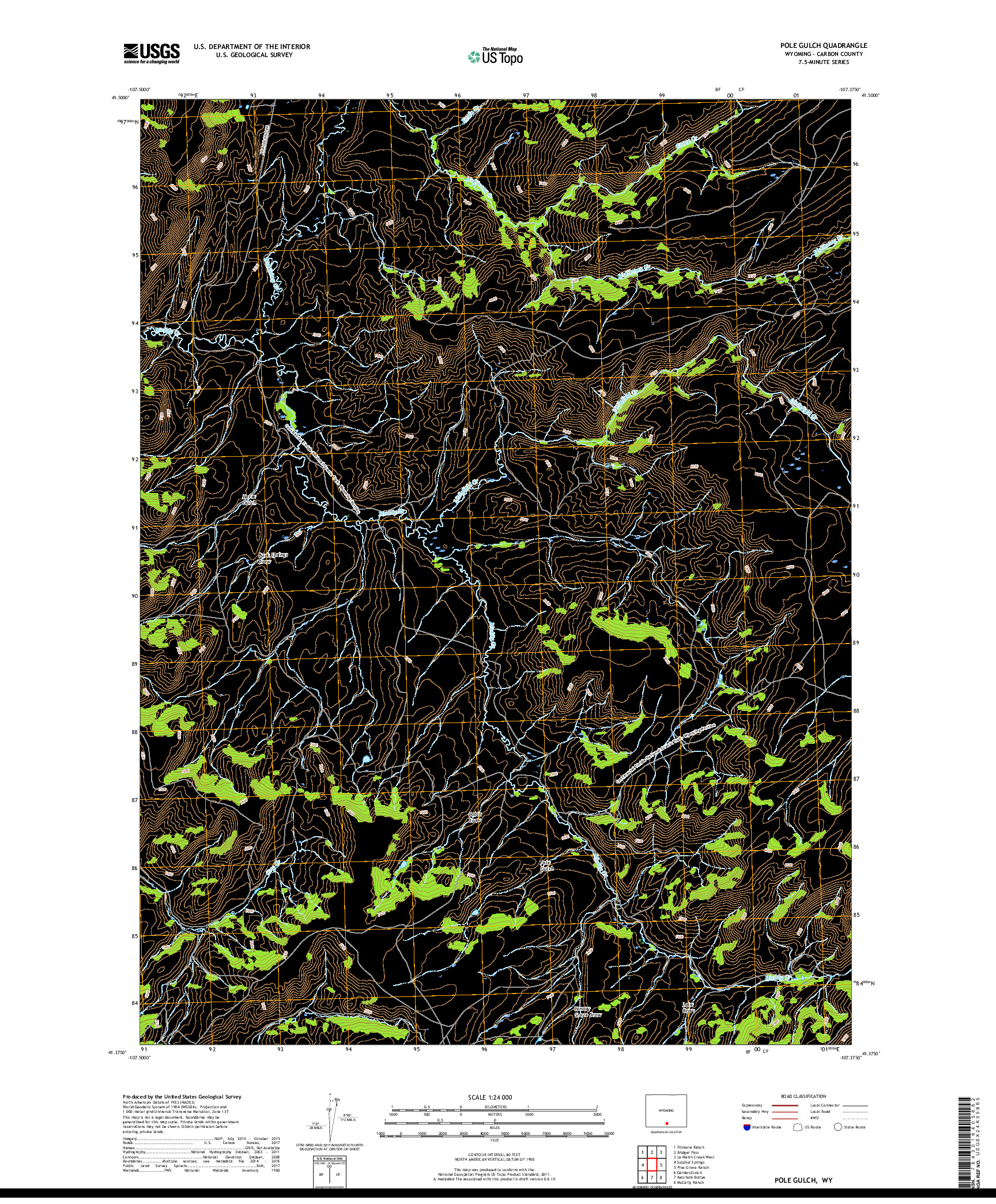 USGS US TOPO 7.5-MINUTE MAP FOR POLE GULCH, WY 2017