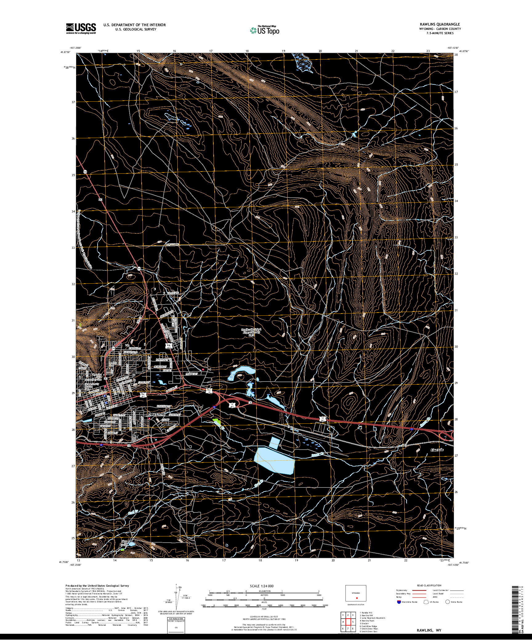 USGS US TOPO 7.5-MINUTE MAP FOR RAWLINS, WY 2017