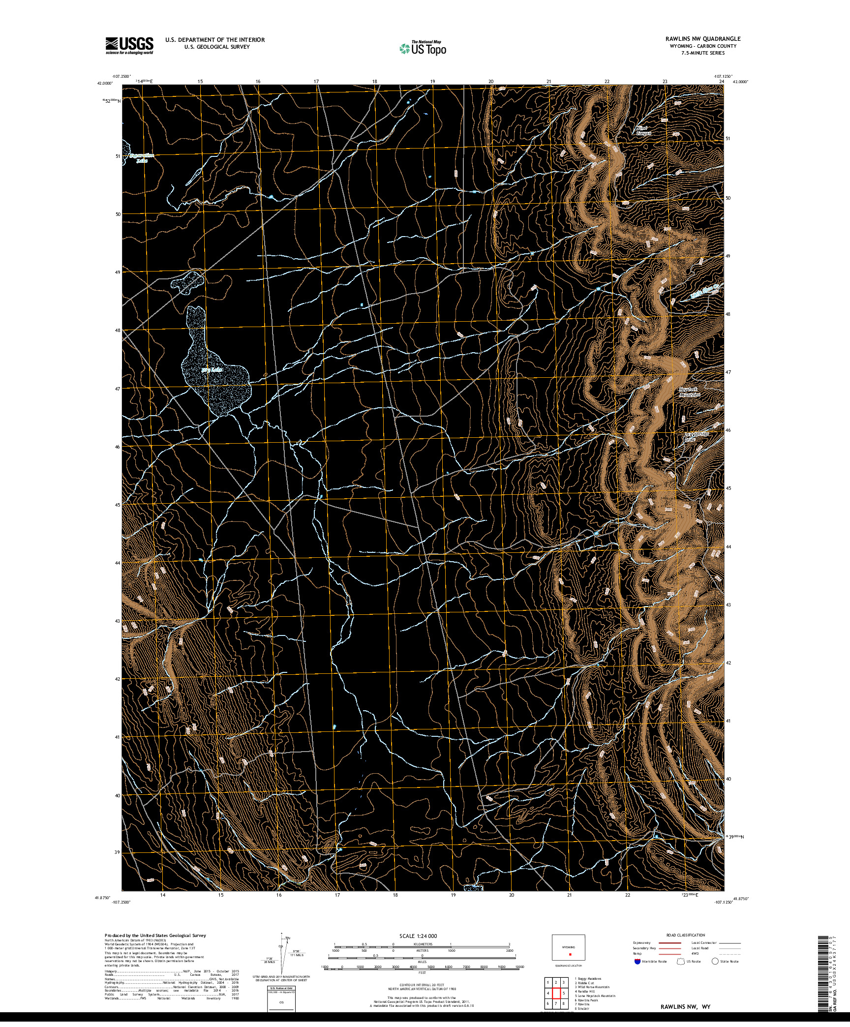 USGS US TOPO 7.5-MINUTE MAP FOR RAWLINS NW, WY 2017