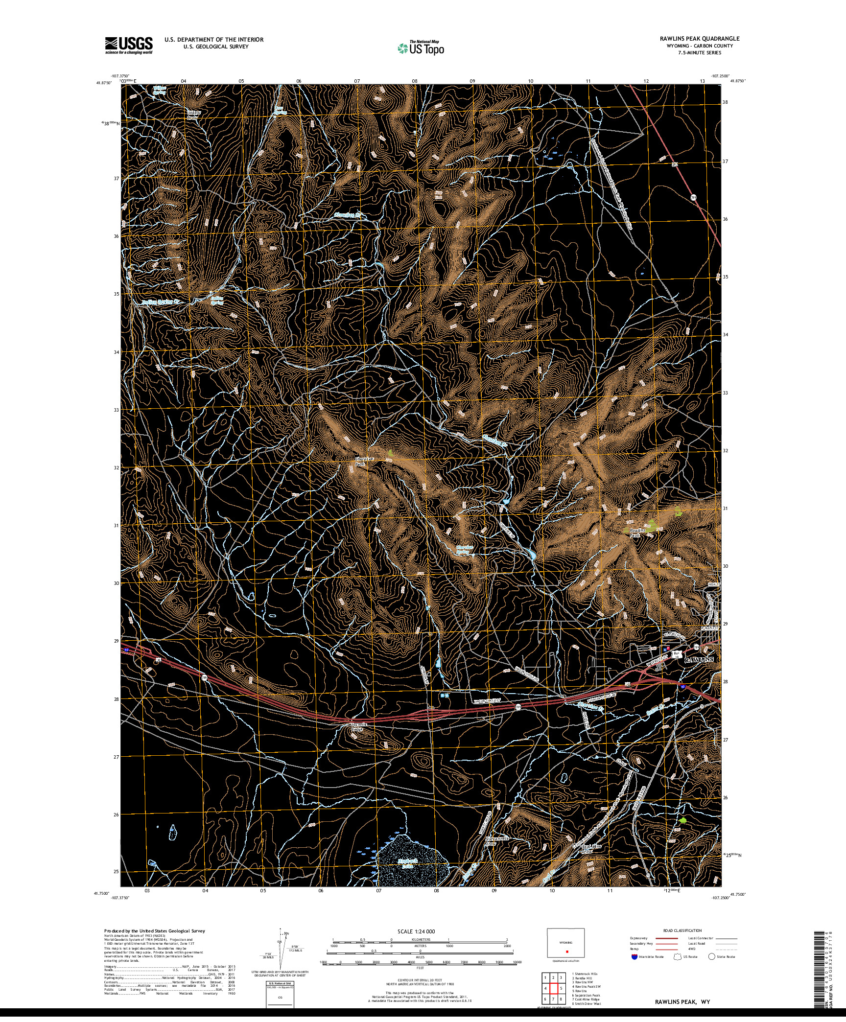 USGS US TOPO 7.5-MINUTE MAP FOR RAWLINS PEAK, WY 2017