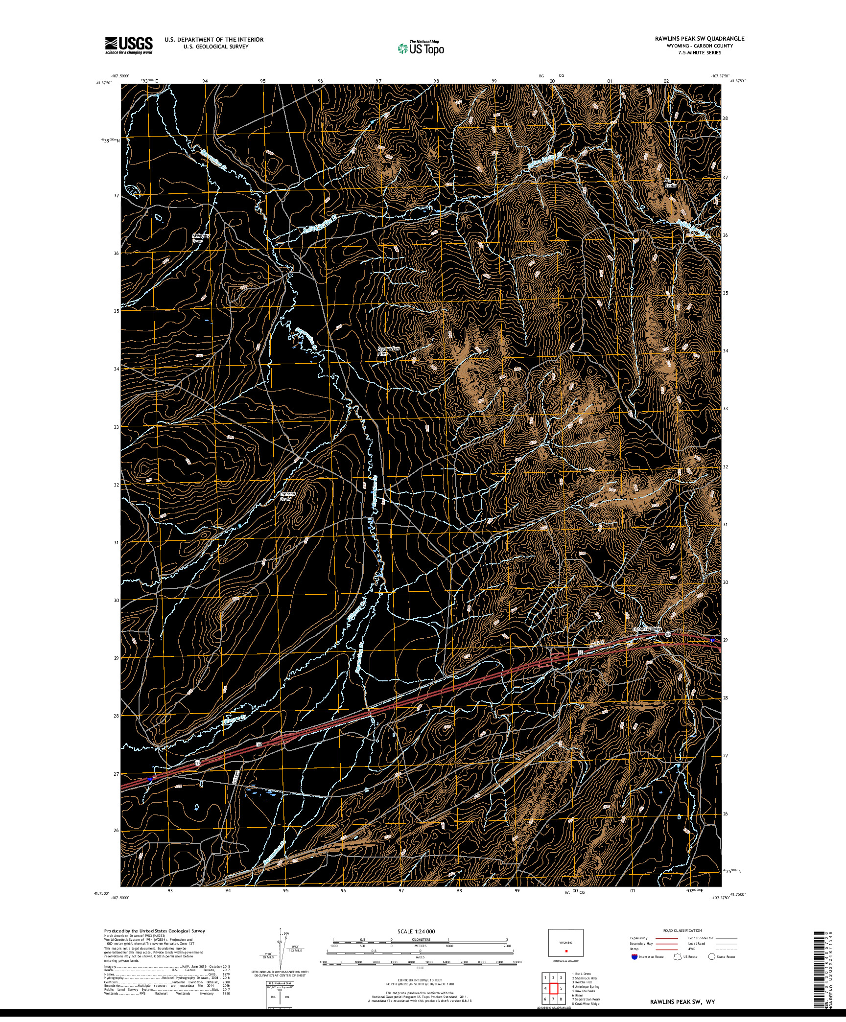 USGS US TOPO 7.5-MINUTE MAP FOR RAWLINS PEAK SW, WY 2017