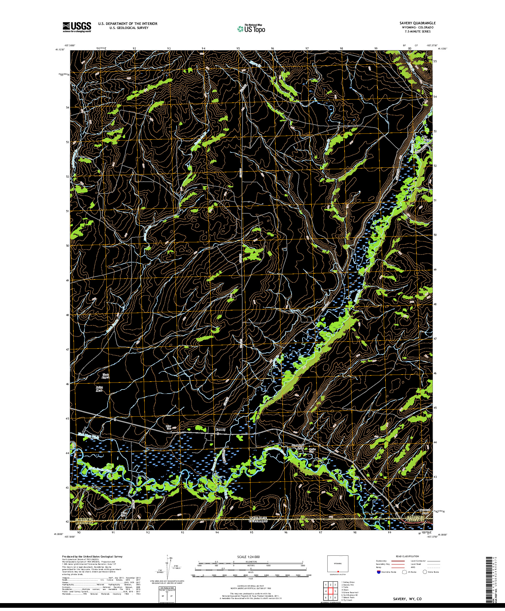 USGS US TOPO 7.5-MINUTE MAP FOR SAVERY, WY,CO 2017
