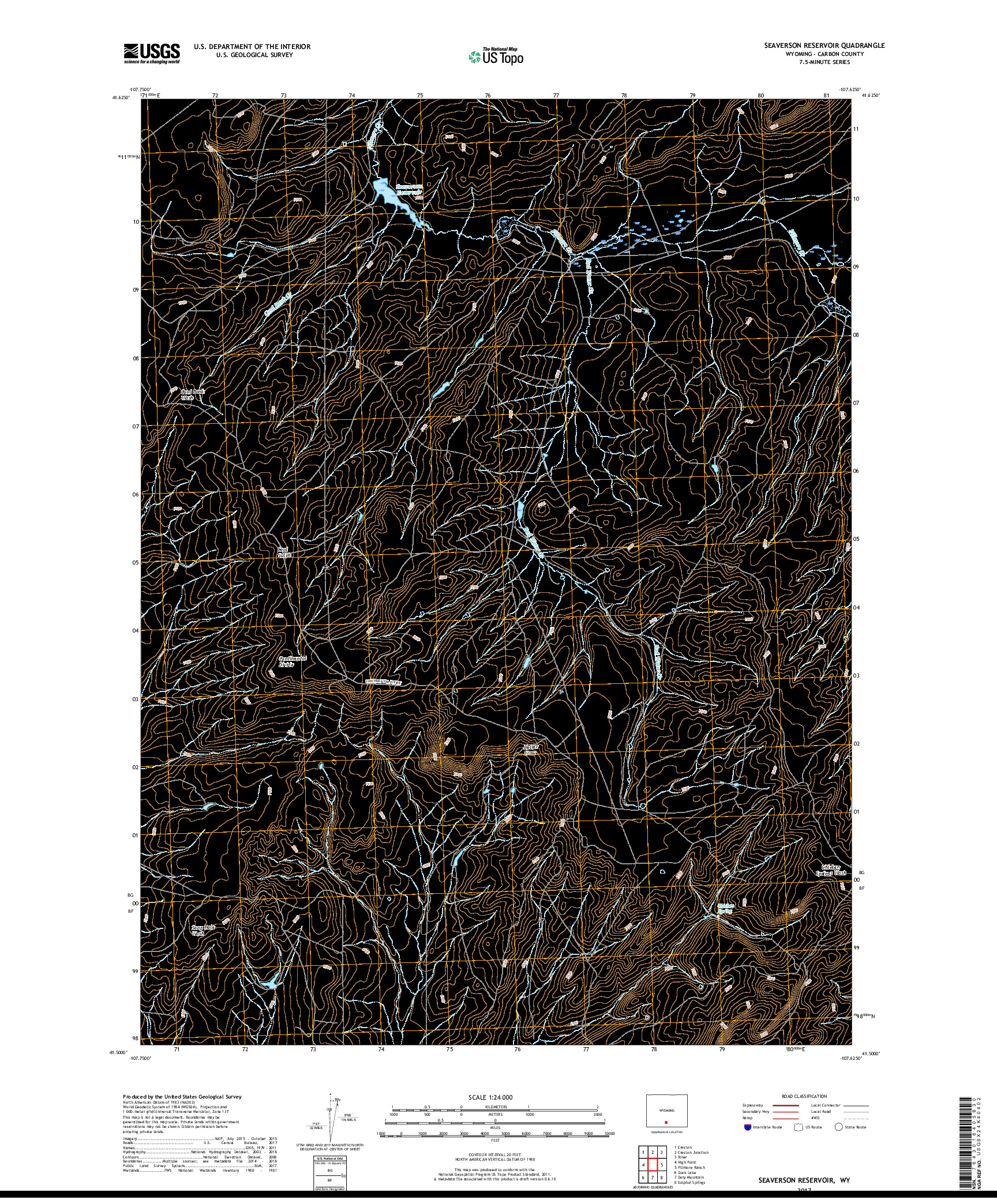USGS US TOPO 7.5-MINUTE MAP FOR SEAVERSON RESERVOIR, WY 2017