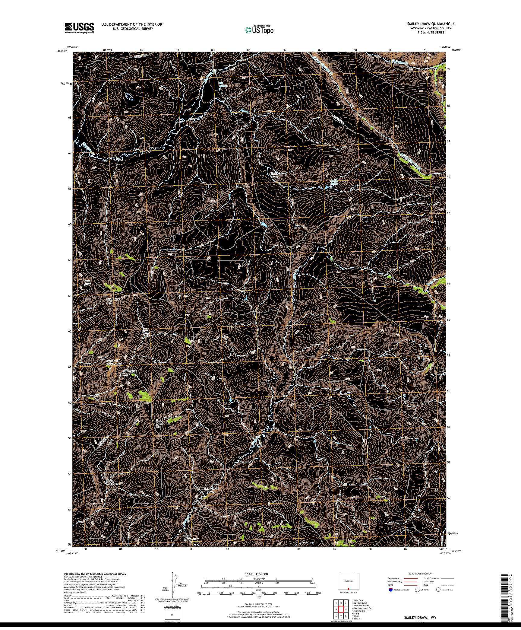 USGS US TOPO 7.5-MINUTE MAP FOR SMILEY DRAW, WY 2017