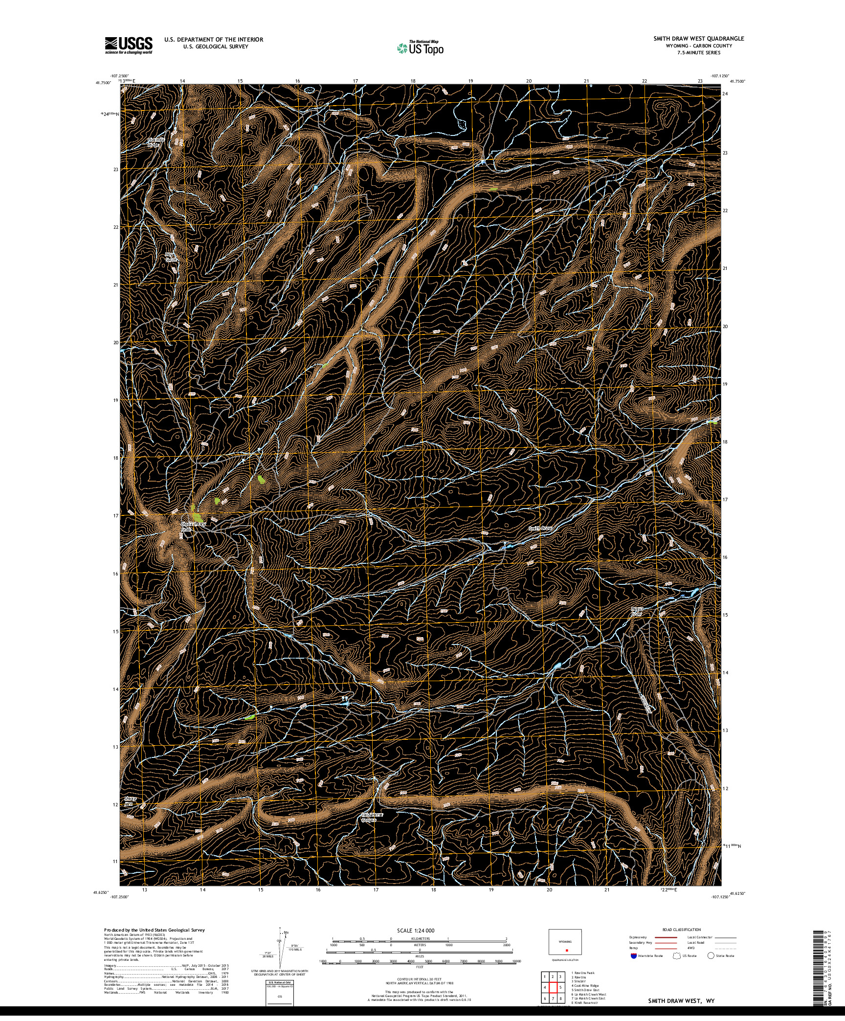 USGS US TOPO 7.5-MINUTE MAP FOR SMITH DRAW WEST, WY 2017