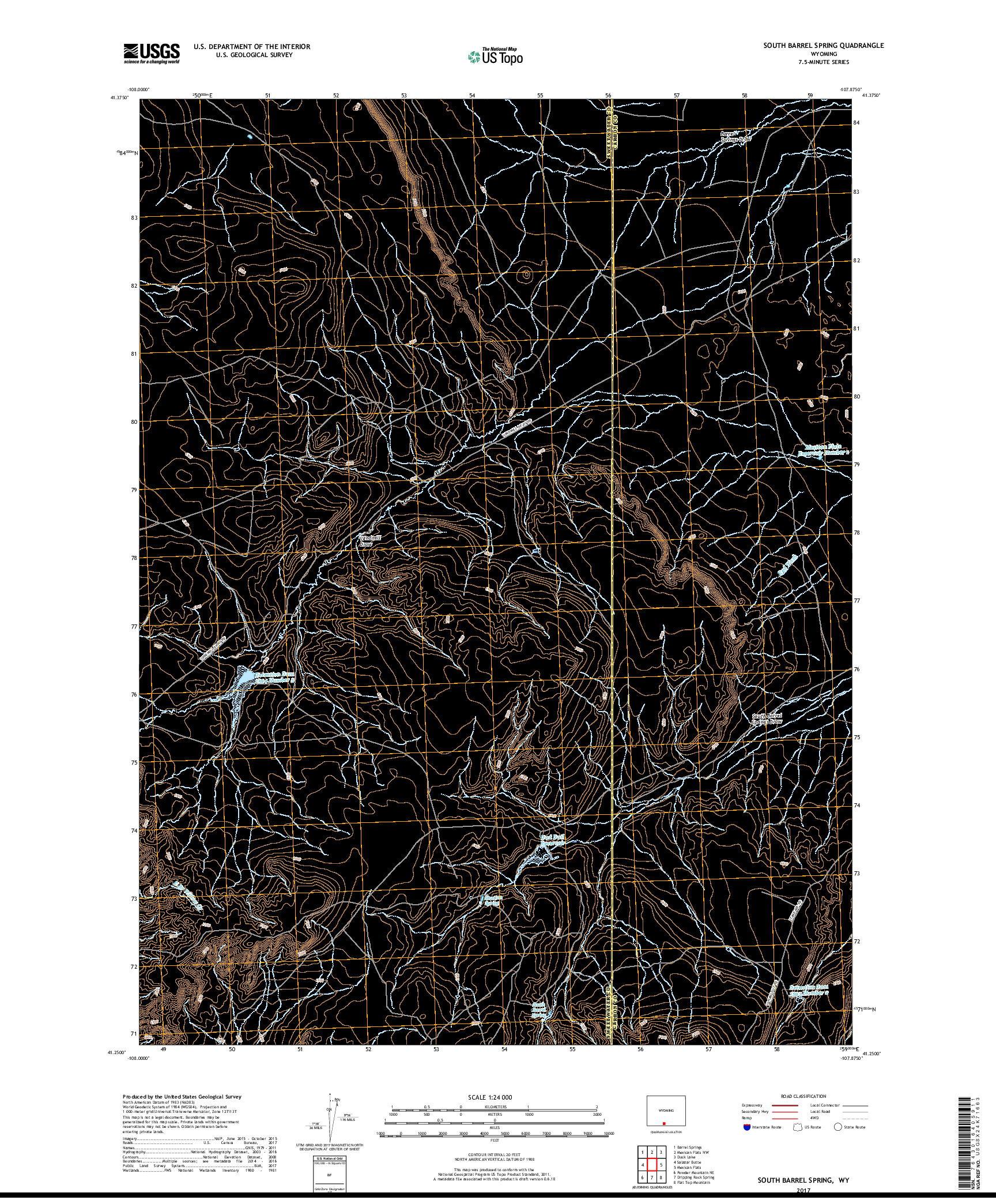 USGS US TOPO 7.5-MINUTE MAP FOR SOUTH BARREL SPRING, WY 2017