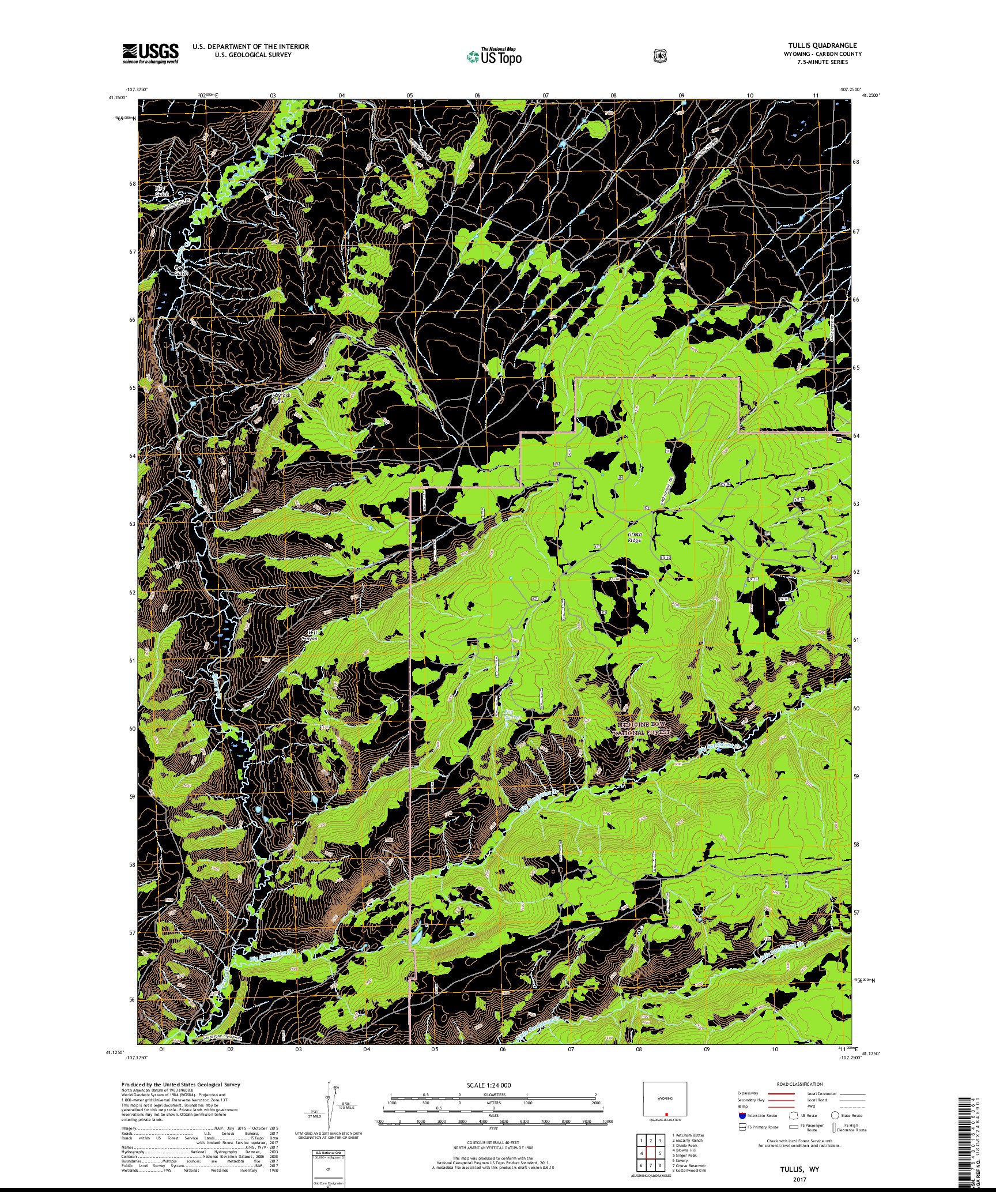 USGS US TOPO 7.5-MINUTE MAP FOR TULLIS, WY 2017