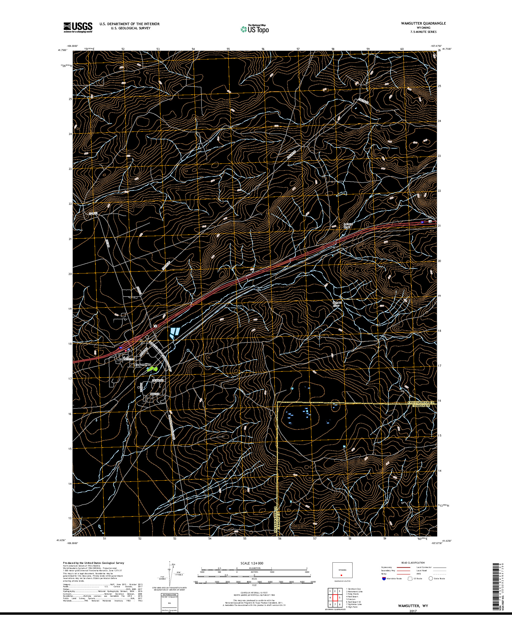 USGS US TOPO 7.5-MINUTE MAP FOR WAMSUTTER, WY 2017