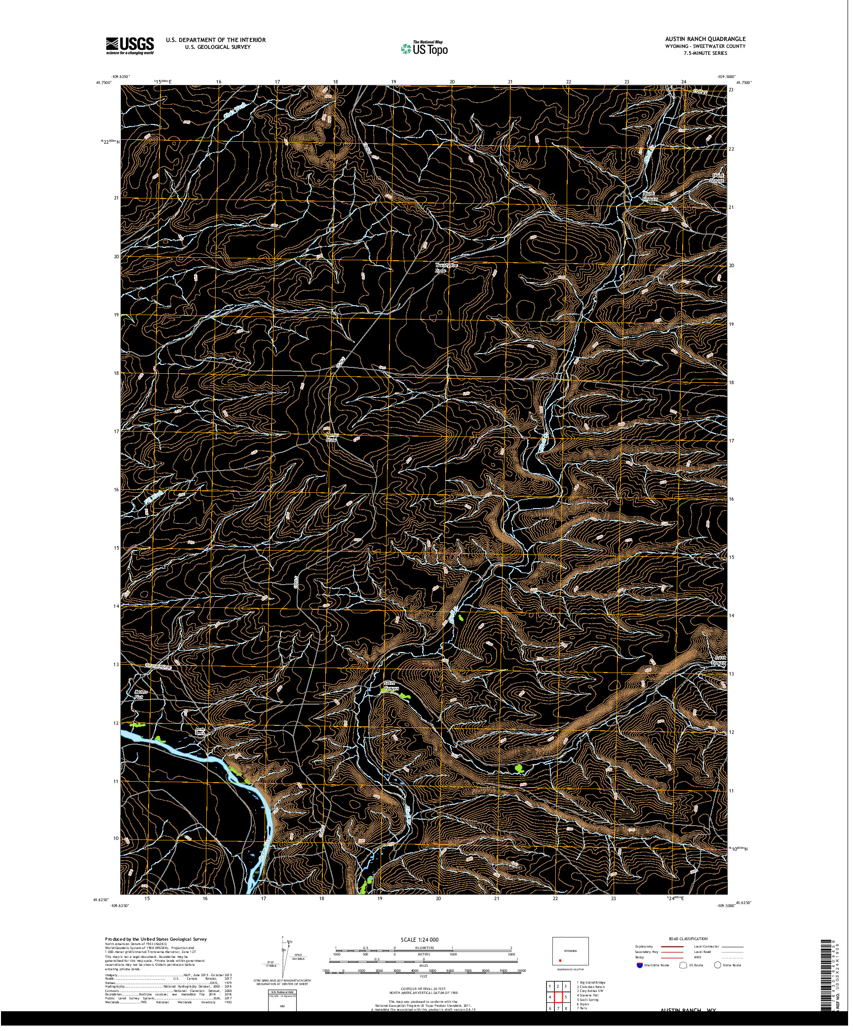 USGS US TOPO 7.5-MINUTE MAP FOR AUSTIN RANCH, WY 2017